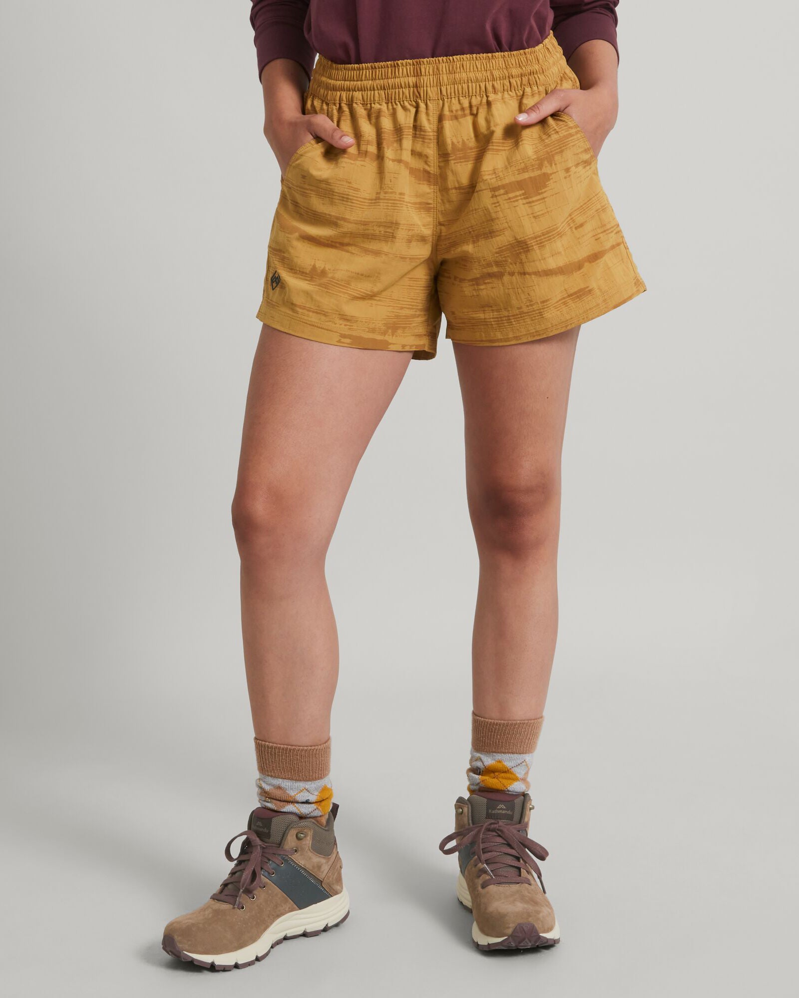 Women's EVRY Day 4 Inch High Waisted Shorts - Dijon Traverse Print Casual Summer Shorts for Outdoor Activities and Beach Vacations