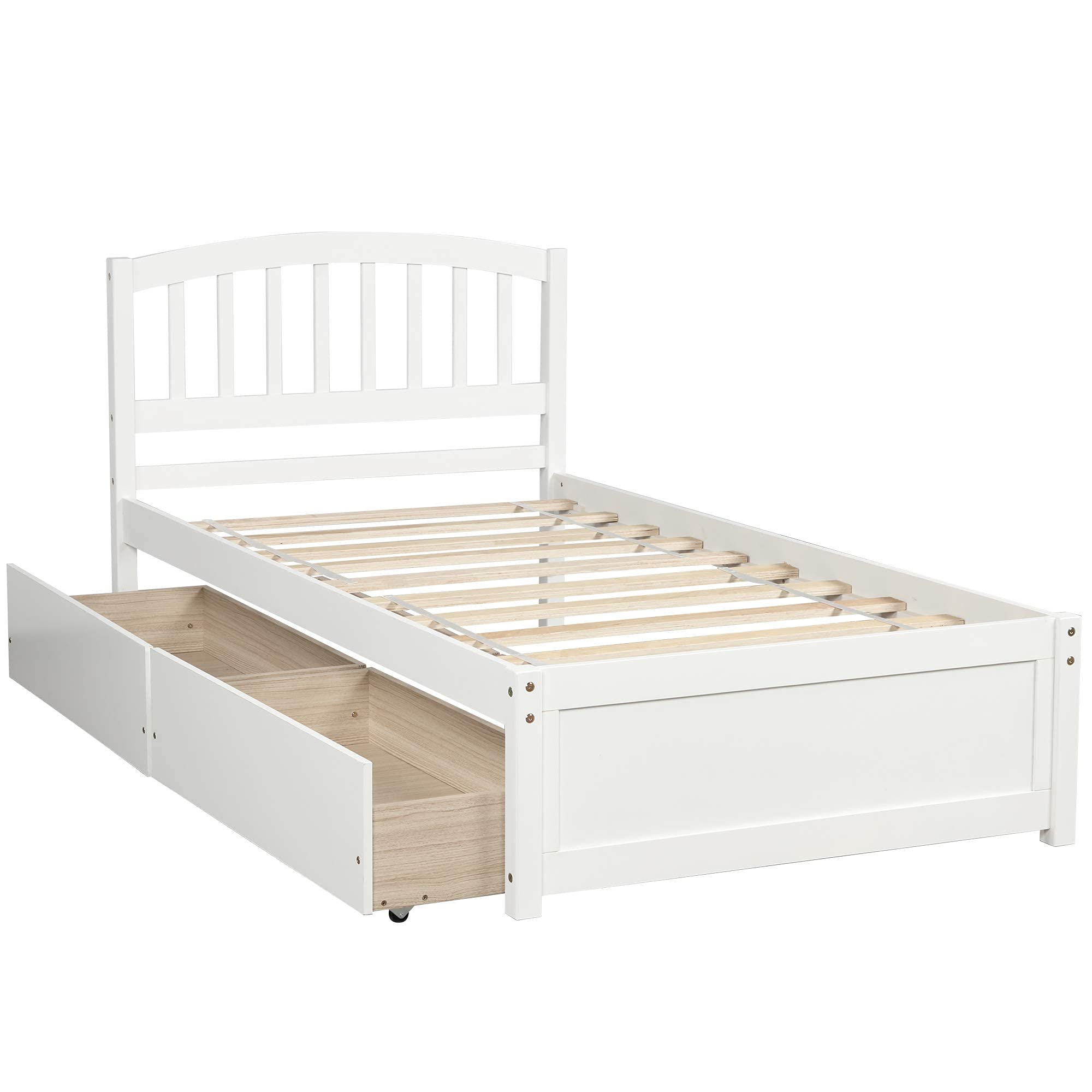 Harper & Bright Designs Twin Storage Bed Frame with 2 Drawers & Headboard - Wood Platform Bed for Kids & Teens - White - Perfect for Small Bedrooms & Space-Saving Solutions