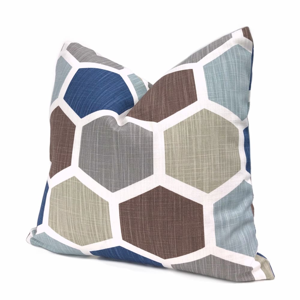 Hexxa Brown Blue Beige Geometric Blocks Pillow Cover - Modern Throw Pillow Case for Sofa, Bed, Couch Decor - Home & Living Room Accessories