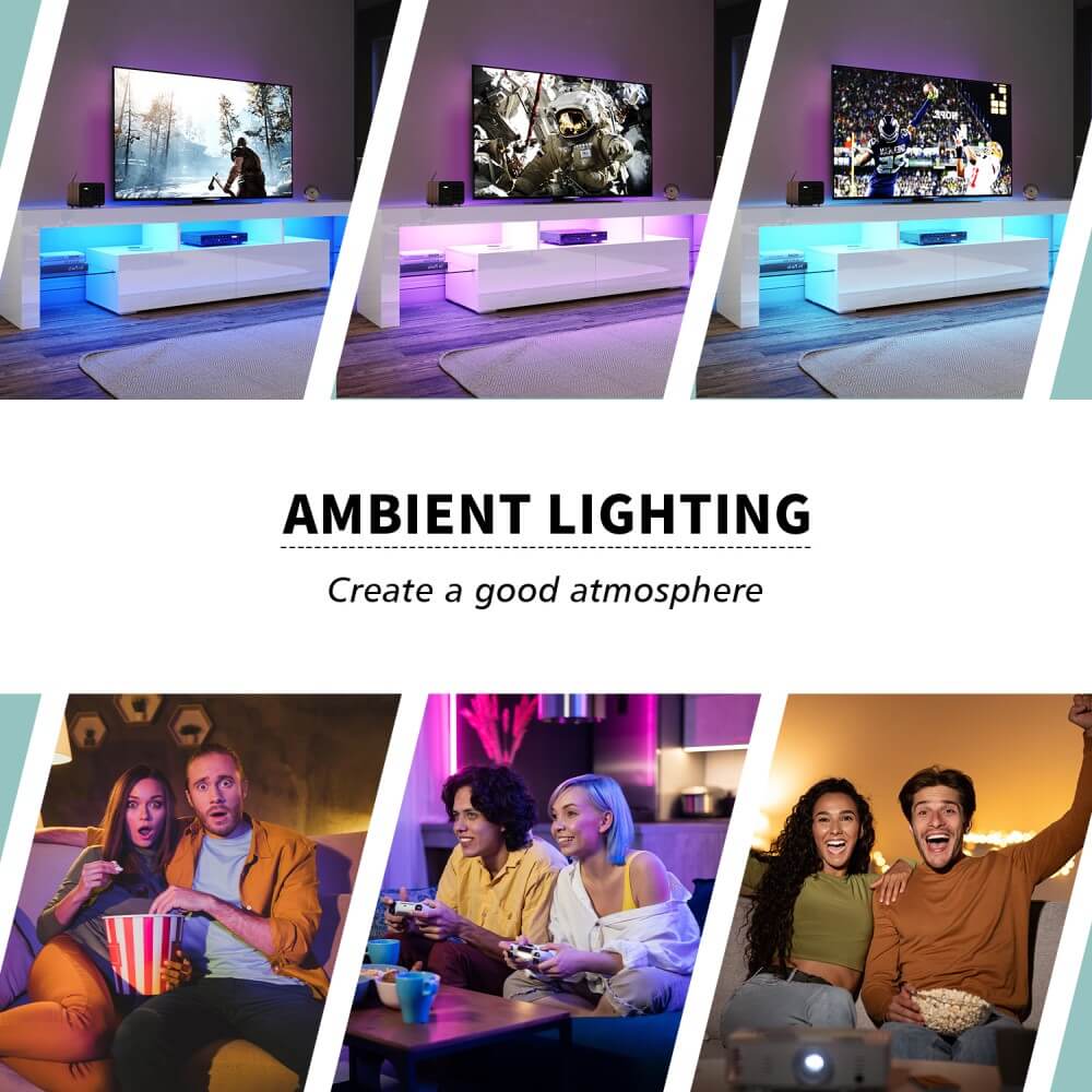16 Colors 2000mm LED TV Stand with Storage - White | Modern Entertainment Unit for Living Room, Bedroom & Home Theater