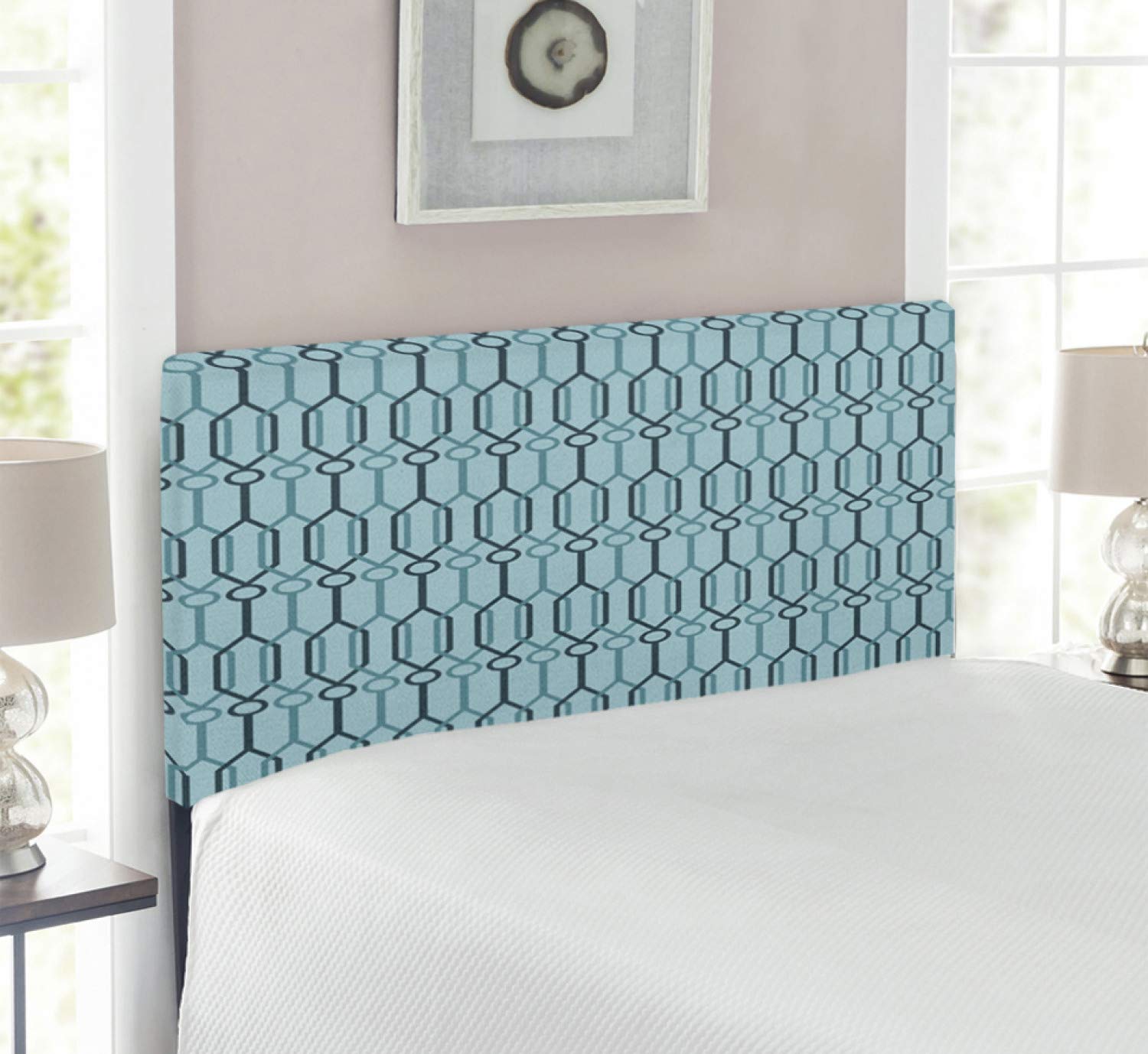 Ambesonne Turquoise Upholstered Headboard - Oriental Moroccan Style Metal Bed Headboard with Memory Foam for Twin Size Bed, Slate Blue & Pale Blue - Perfect for Living Room, Guest Bedroom & Home Decor