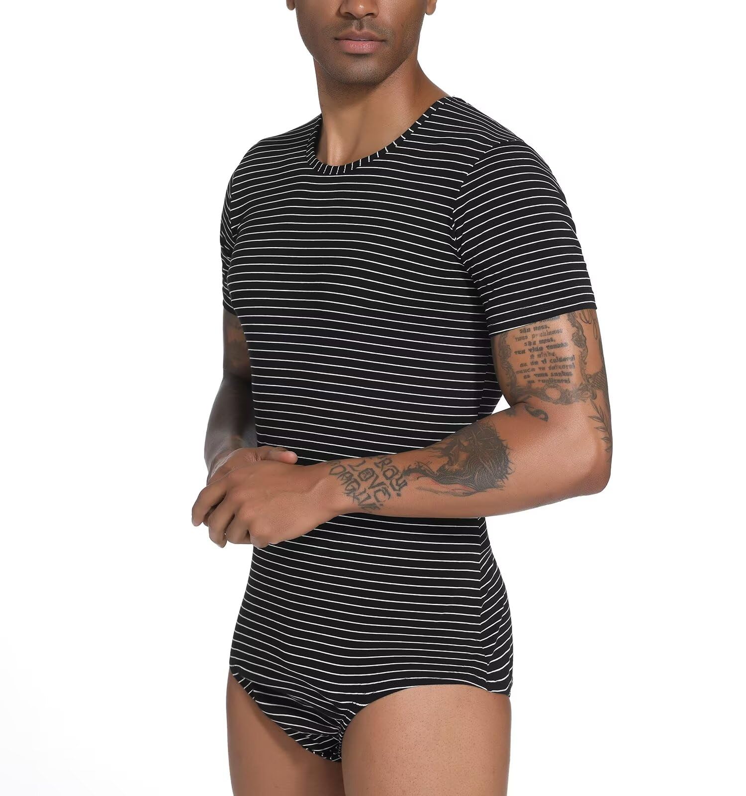 Men's Short Sleeve Striped Romper Pajama - Comfortable One-Piece Sleepwear for Lounge & Home Wear - Perfect for Sleepovers, Relaxing at Home, and Summer Nights