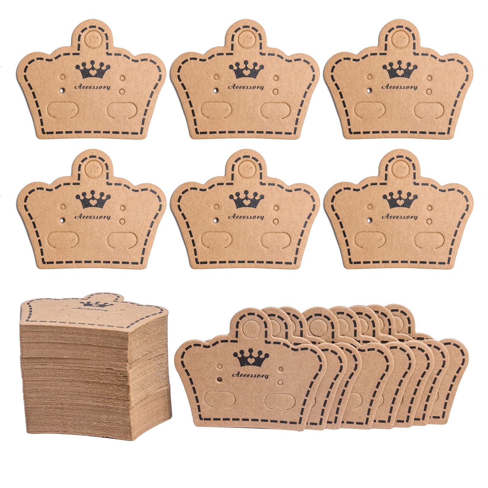 200 Pack Crown Shape Earring Display Cards - Jewelry Packaging Holders for Earrings, Necklaces & Small Accessories - Perfect for Retail Stores, Boutiques & Craft Shows