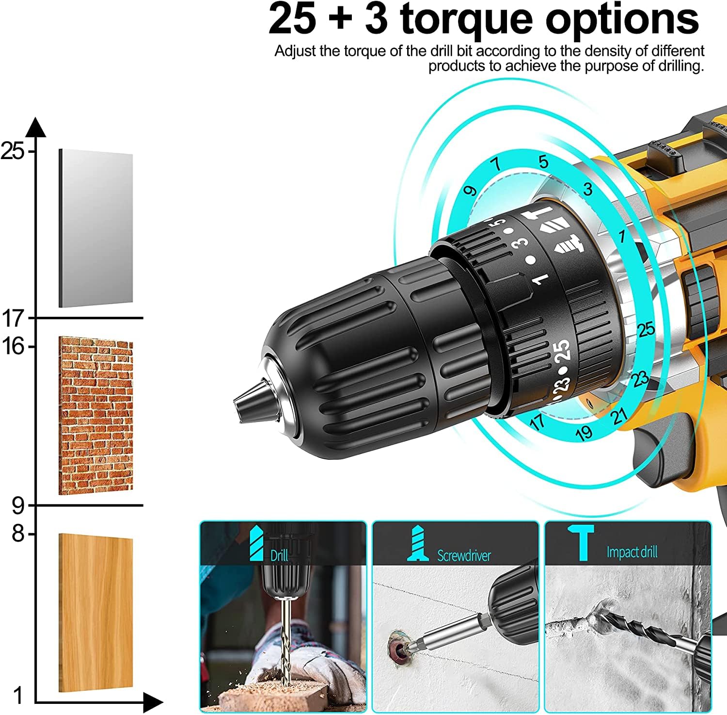 **JayLene 21V Cordless Drill Set - 59Pcs Electric Power Drill with 3/8