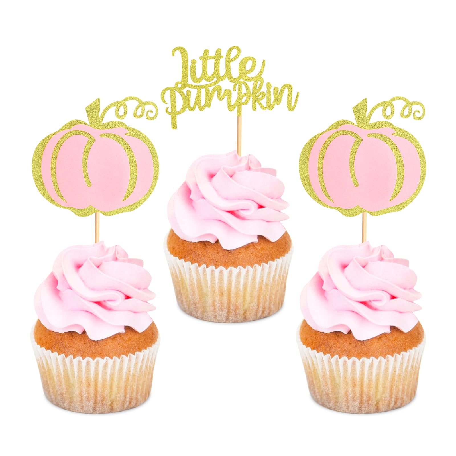 24 Pack Pink Pumpkin Cupcake Toppers - Adorable Baby Shower Decorations, Birthday Party Supplies, Gender Reveal Cake Decor - Perfect for Halloween, Fall Celebrations & Themed Desserts
