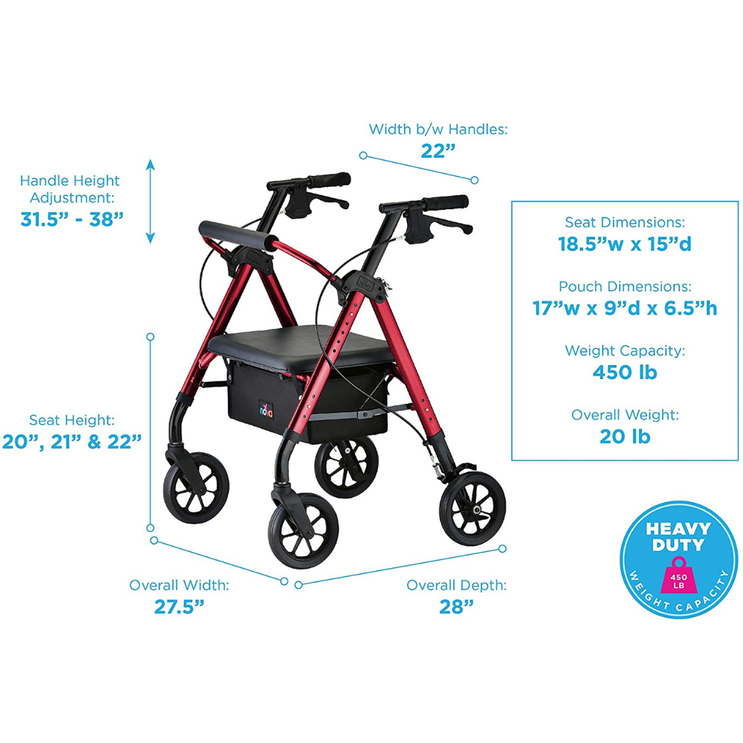 Heavy Duty Star 8 Rollator Walker for Seniors & Bariatric Patients - Foldable Mobility Aid with Seat & Basket for Indoor/Outdoor Use