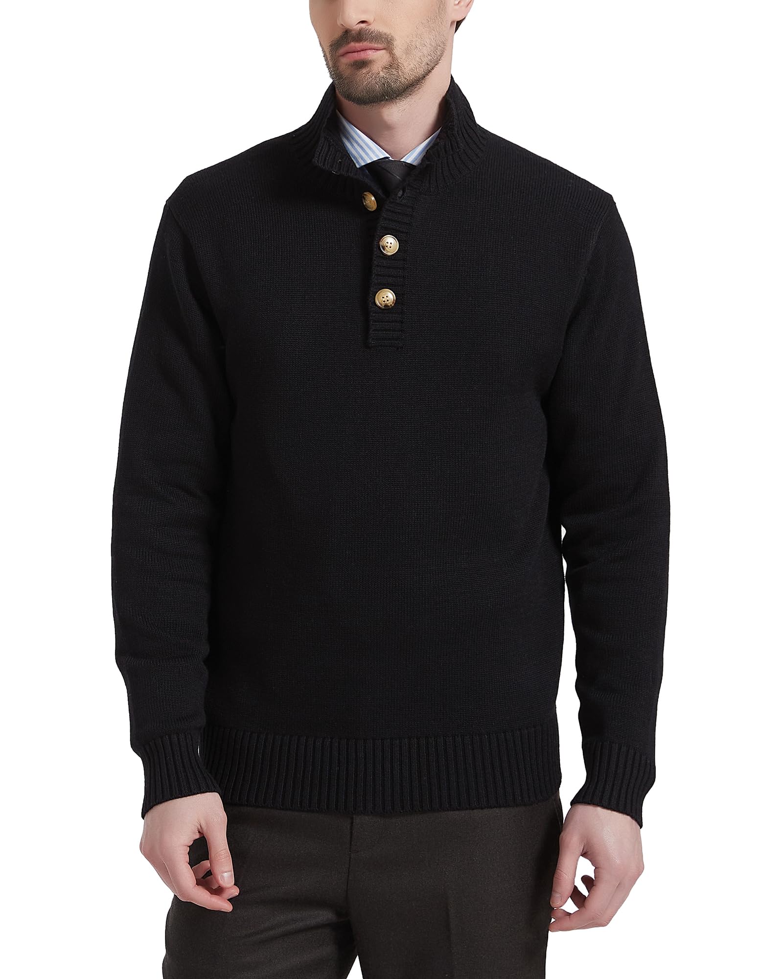 Men's Wool Blend Knit Pullover - Midweight Mock Neck Sweater for Casual Wear