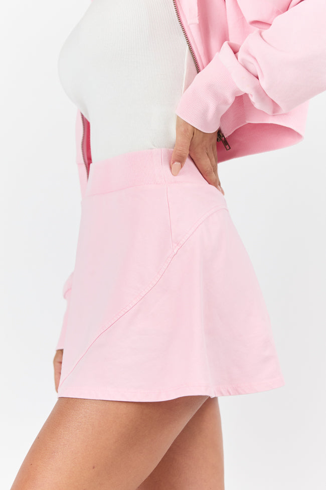 One On One Women's Pink Fleece Skort - Soft Stretchy Tennis Skirt with Shorts for Running, Yoga & Workout - Comfortable Athletic Wear for Women