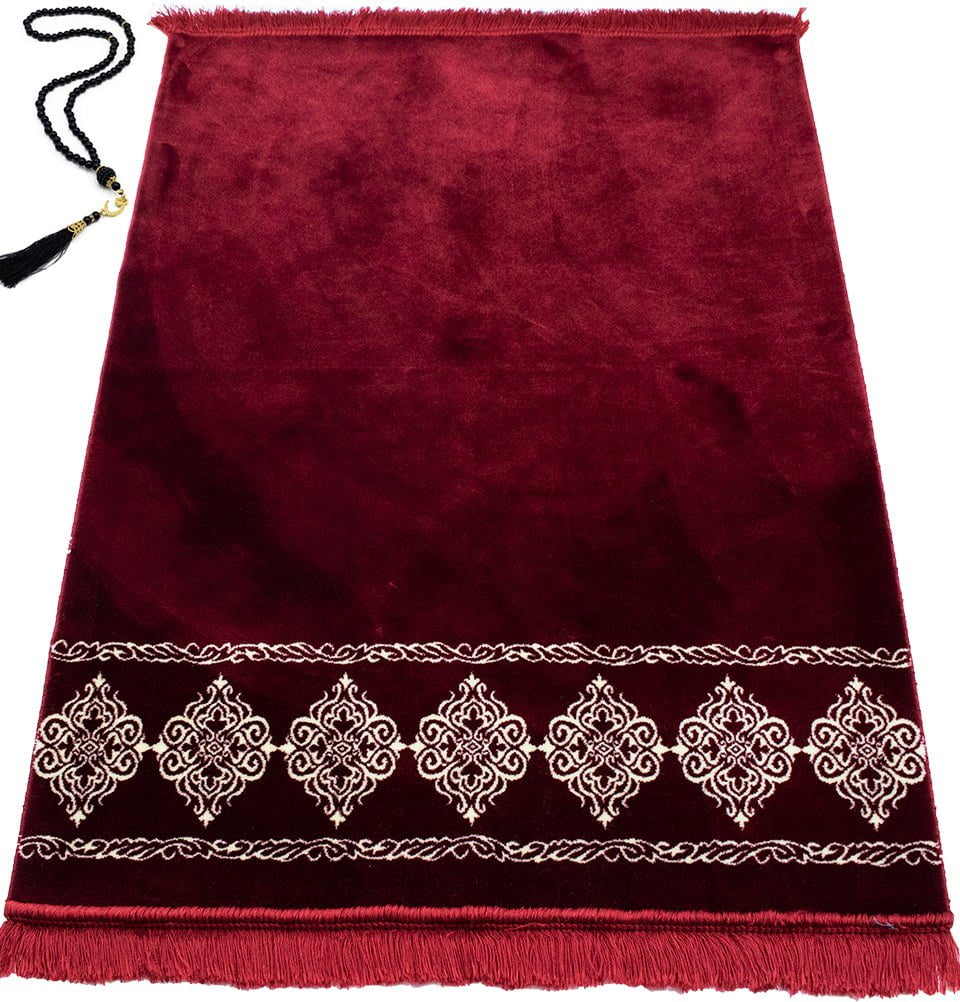 Premium Extra Wide Plush Islamic Prayer Rug - Soft & Comfortable Red Carpet for Salah - Perfect for Home, Mosque, and Travel Use