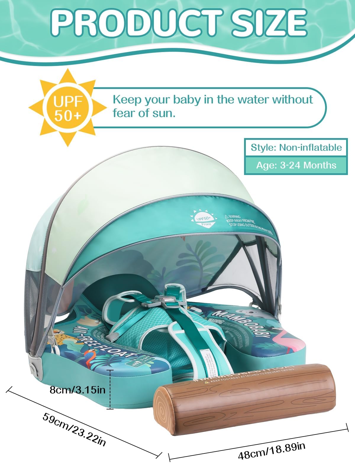**Mambobaby Baby Pool Float with Canopy & Tile – Non-Inflatable Infant Swim Trainer Ring for Toddlers 3-24 Months – Adjustable Strap for Boys & Girls – Perfect for Beach, Pool & Water Play**