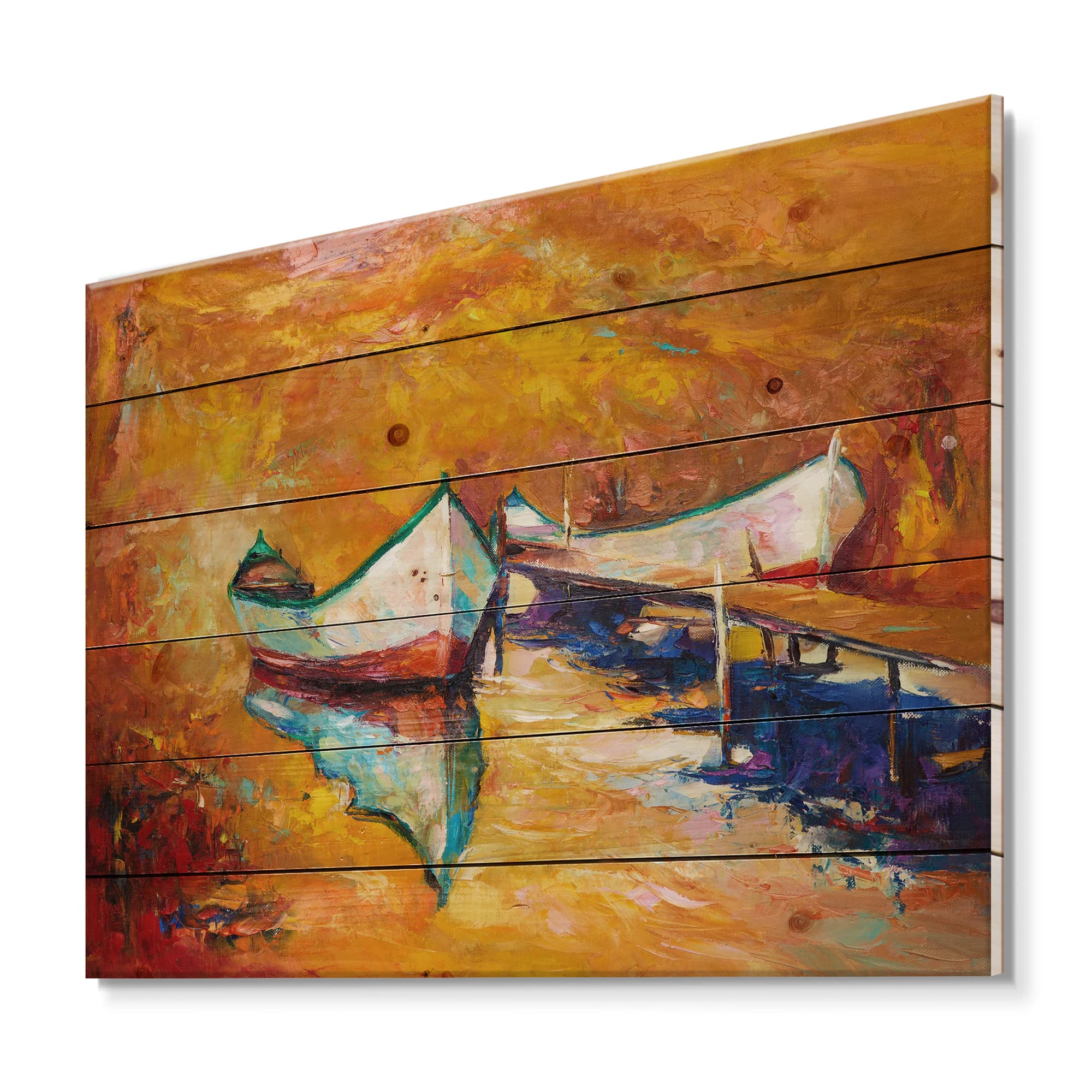 Orange Sunset Nautical Wood Wall Art - Coastal Decor for Living Room