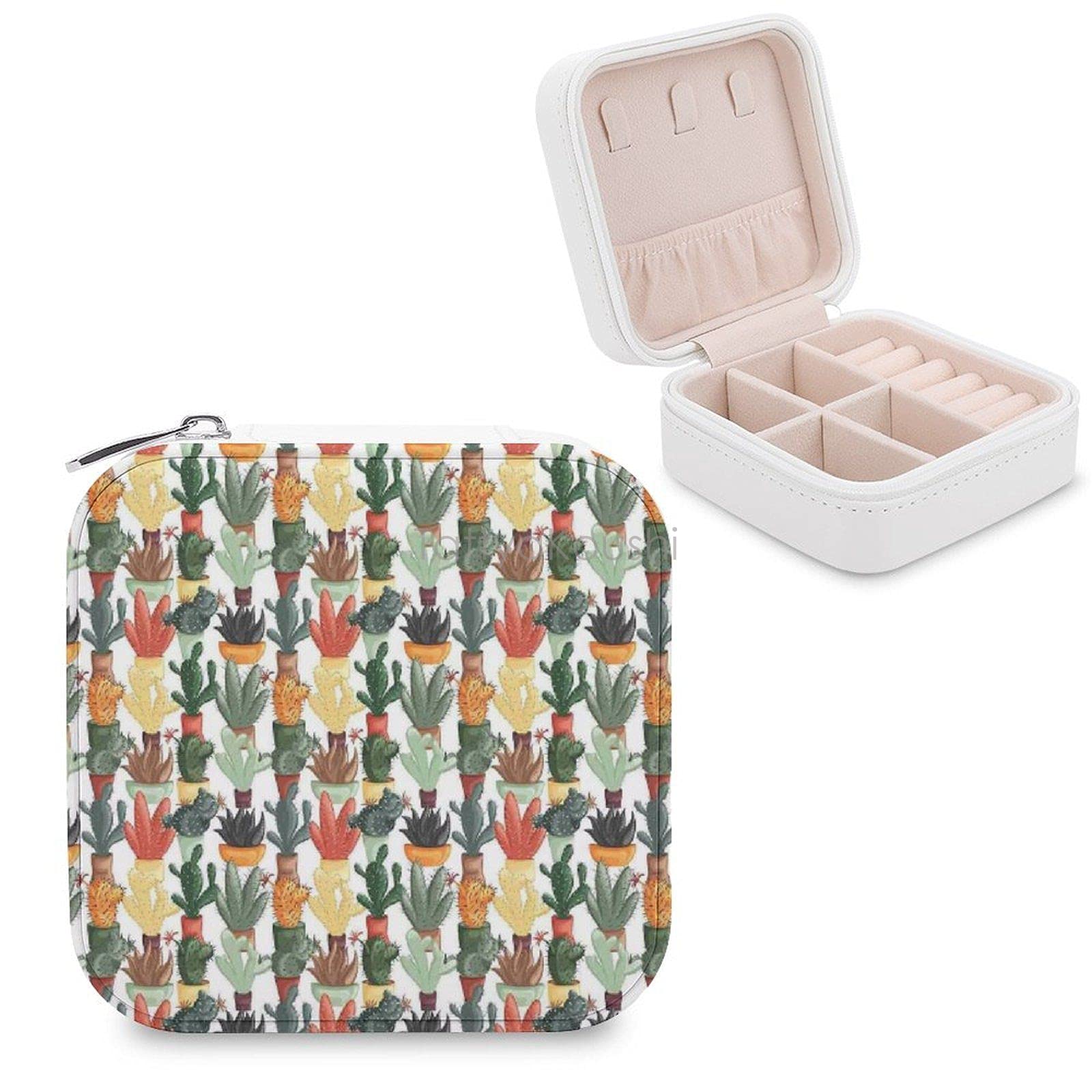 Leather Travel Jewelry Box for Women - Compact Organizer for Earrings, Rings & Small Jewelry - Perfect for Home Decor, Succulent Arrangement & On-the-Go Storage