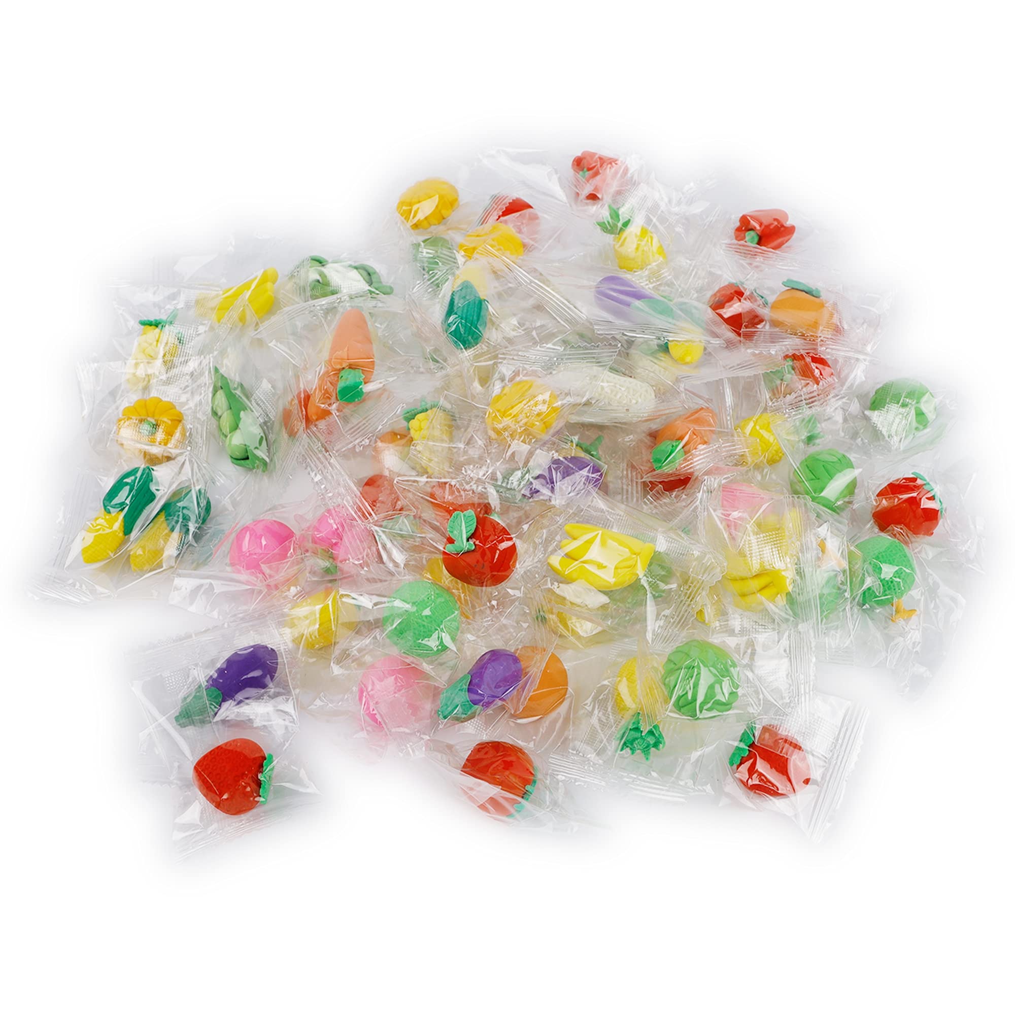 72 Pcs Assorted 3D Fruit & Vegetable Pencil Erasers Set - Mini Puzzle Erasers Bulk for Kids, Party Favors, Classroom Rewards & School Supplies - Fun Learning Toys for Math Games, Art Projects & Gift Giving