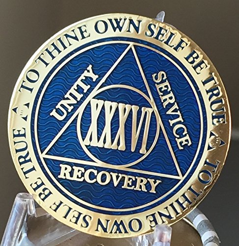 36 Year Sobriety Chip - Gold Plated AA Medallion for Alcoholics Anonymous Recovery | Commemorative Token for Milestone Celebrations & 12-Step Programs