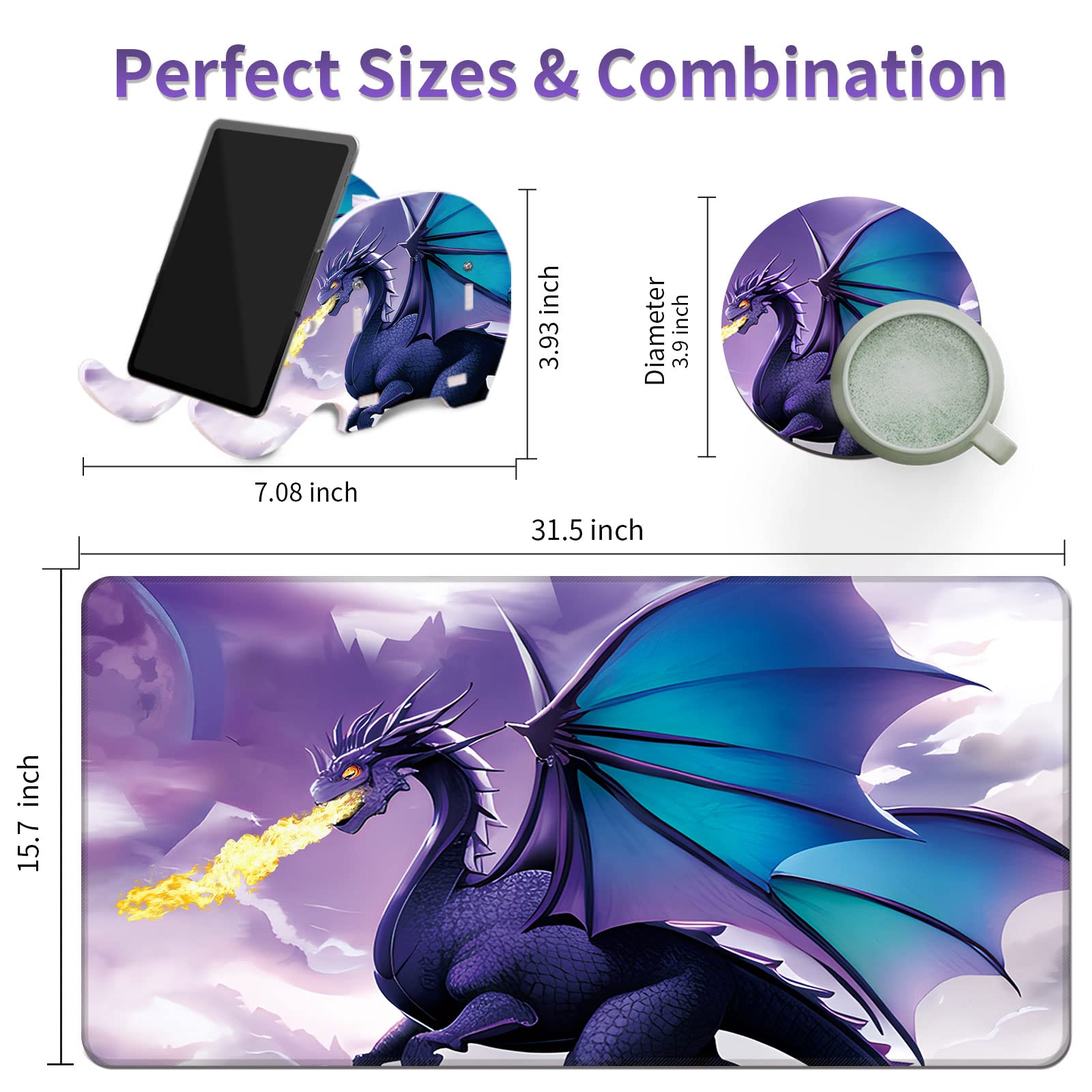Premium XXL Large Mouse Pad with Stitched Edges - Full Desk Gaming Mousepad with Built-in Brush Holder & Phone Stand, Includes Coaster Set - Multi-Purpose Desk Organizer for Office & Home (Purple) - Perfect for Gaming, Work & Crafting