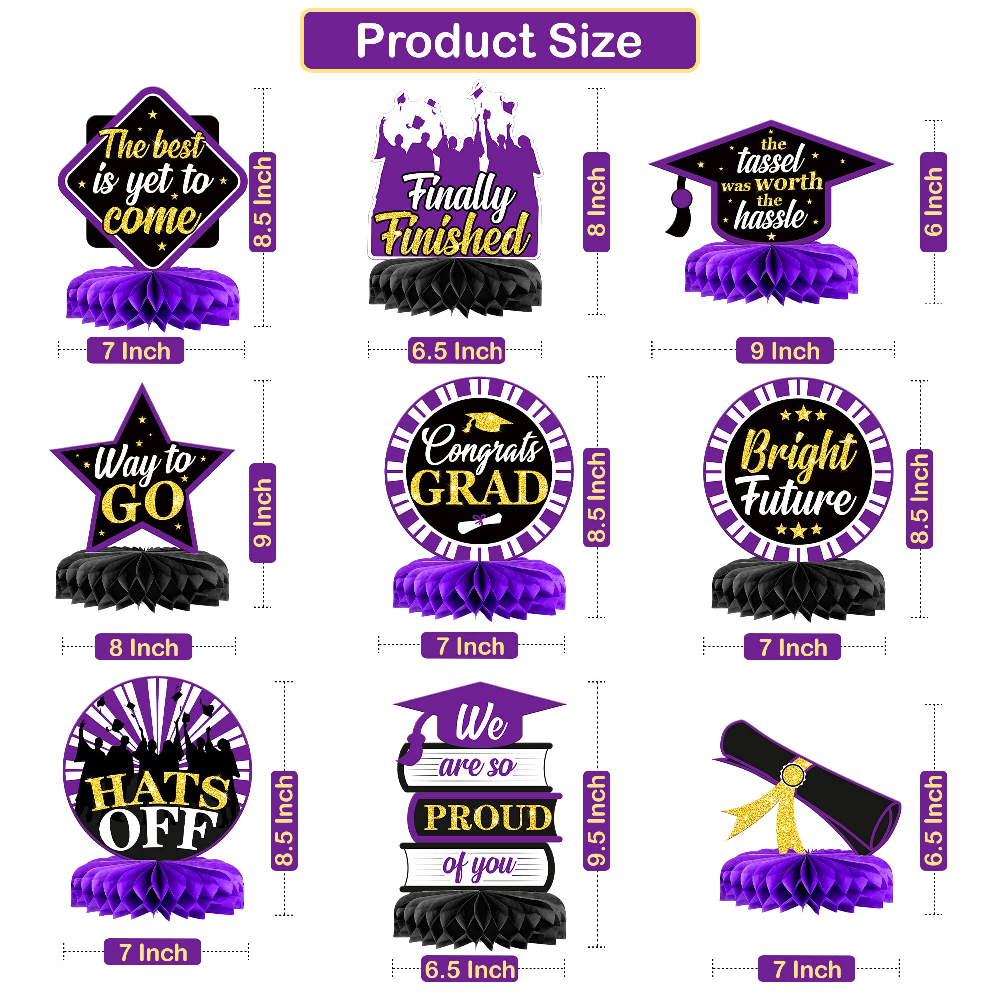 KatchOn Purple Graduation Honeycomb Centerpieces 2025 - Pack of 9 | Class of 2025 Graduation Table Decorations for Party, Ceremony & School Events - Perfect for Graduation Centerpieces Decor