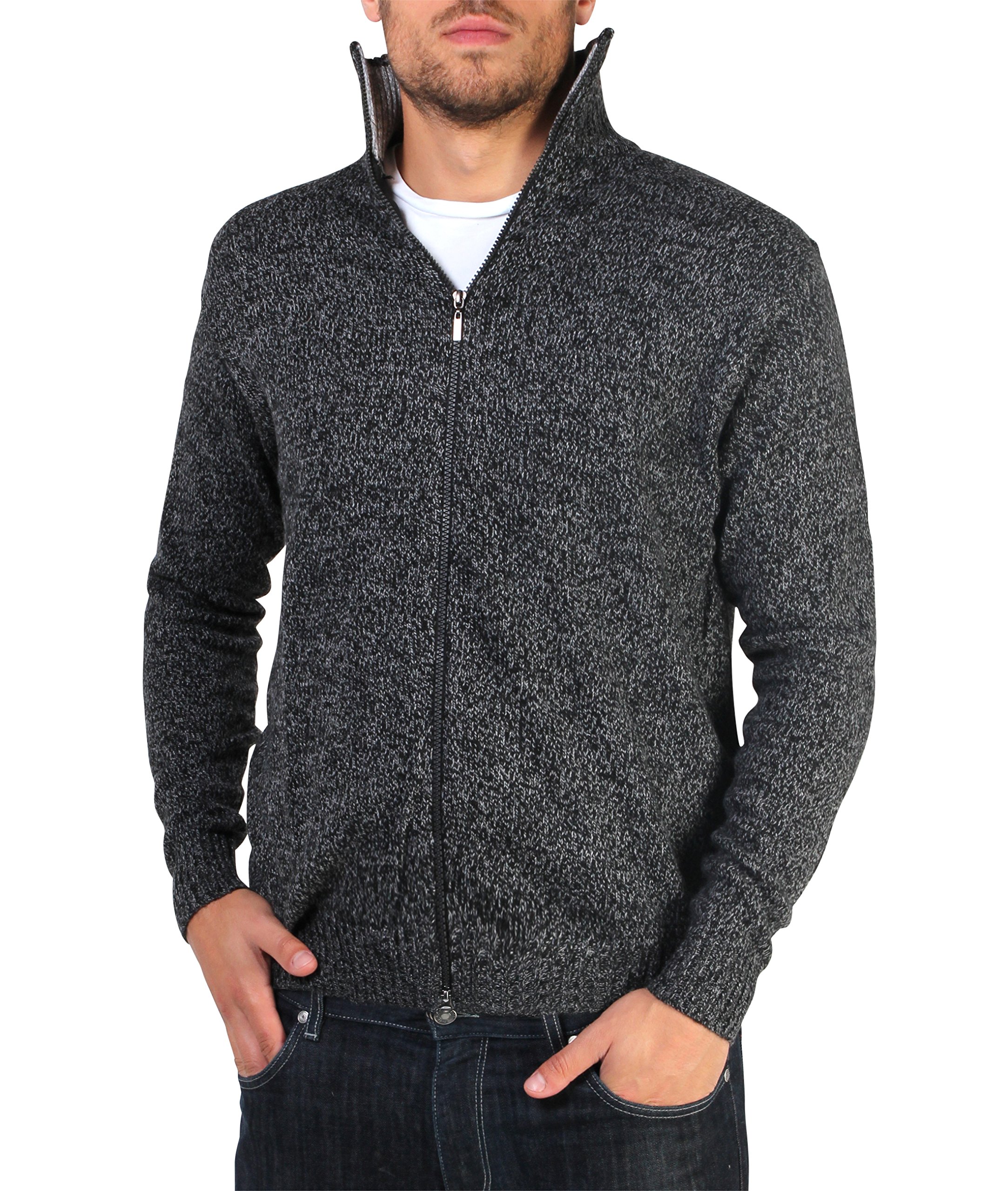 KRISP Men's Wool Funnel Neck Zip Cardigan - Winter Knitted Sweater for Men - Warm & Stylish Pullover for Casual Wear, Office & Outdoor Activities