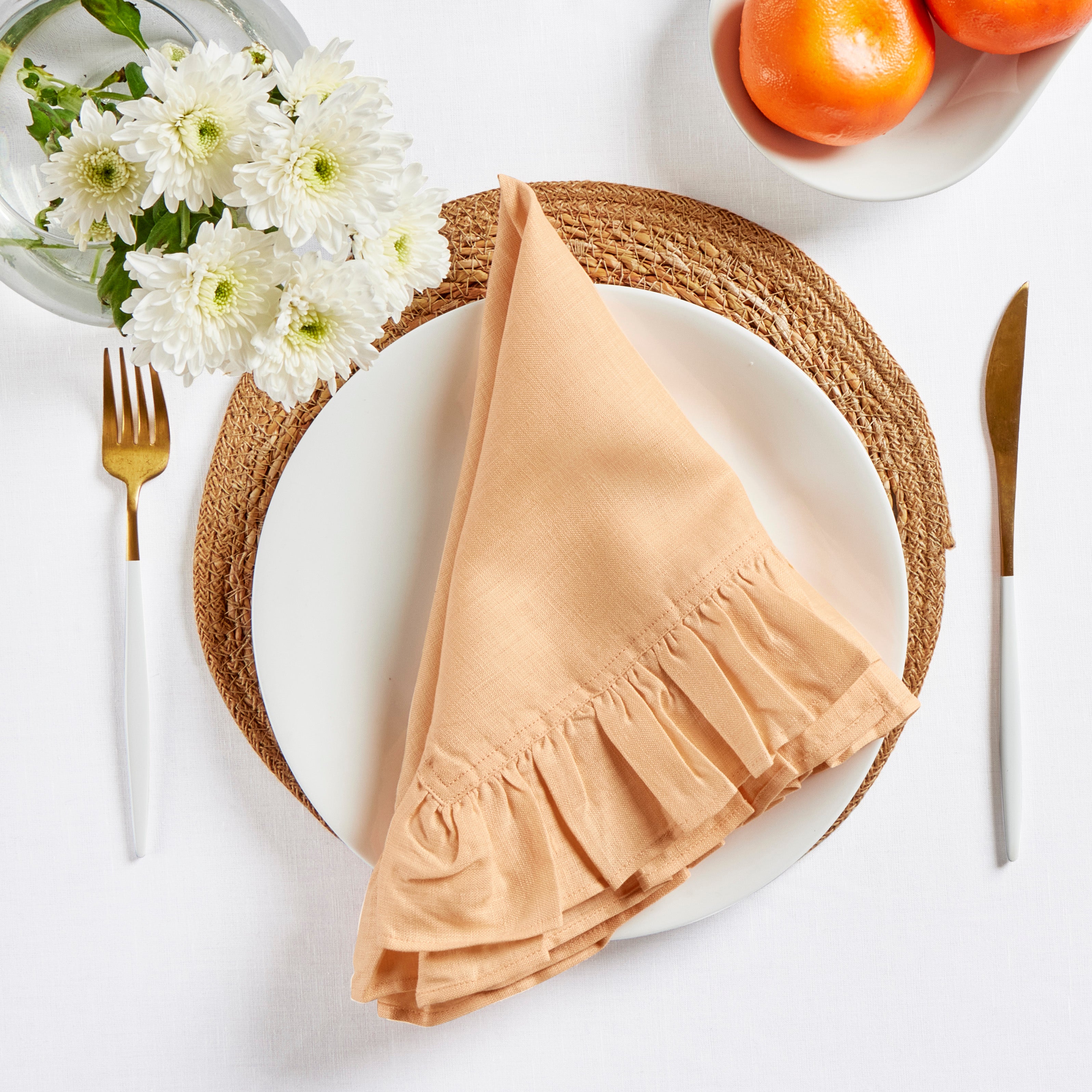 Gabrielle Ruffle Napkins Set of 4 - Elegant Cotton Dinner Napkins for Formal Dining, Wedding, and Special Occasions