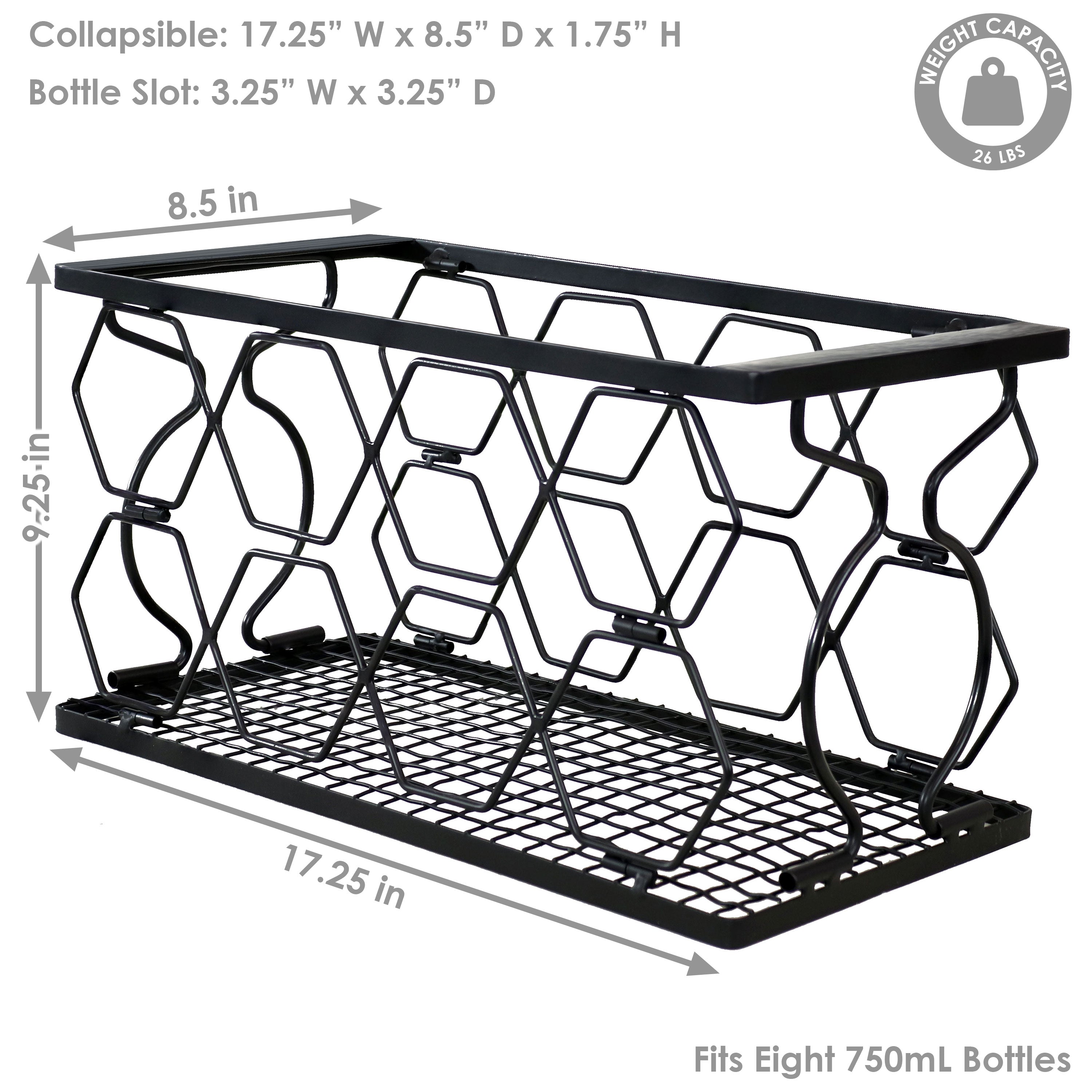 Sunnydaze Foldable Metal Countertop Wine Rack - Black | Space-Saving Wine Storage for Kitchen, Bar & Dining Room | Holds 6 Bottles