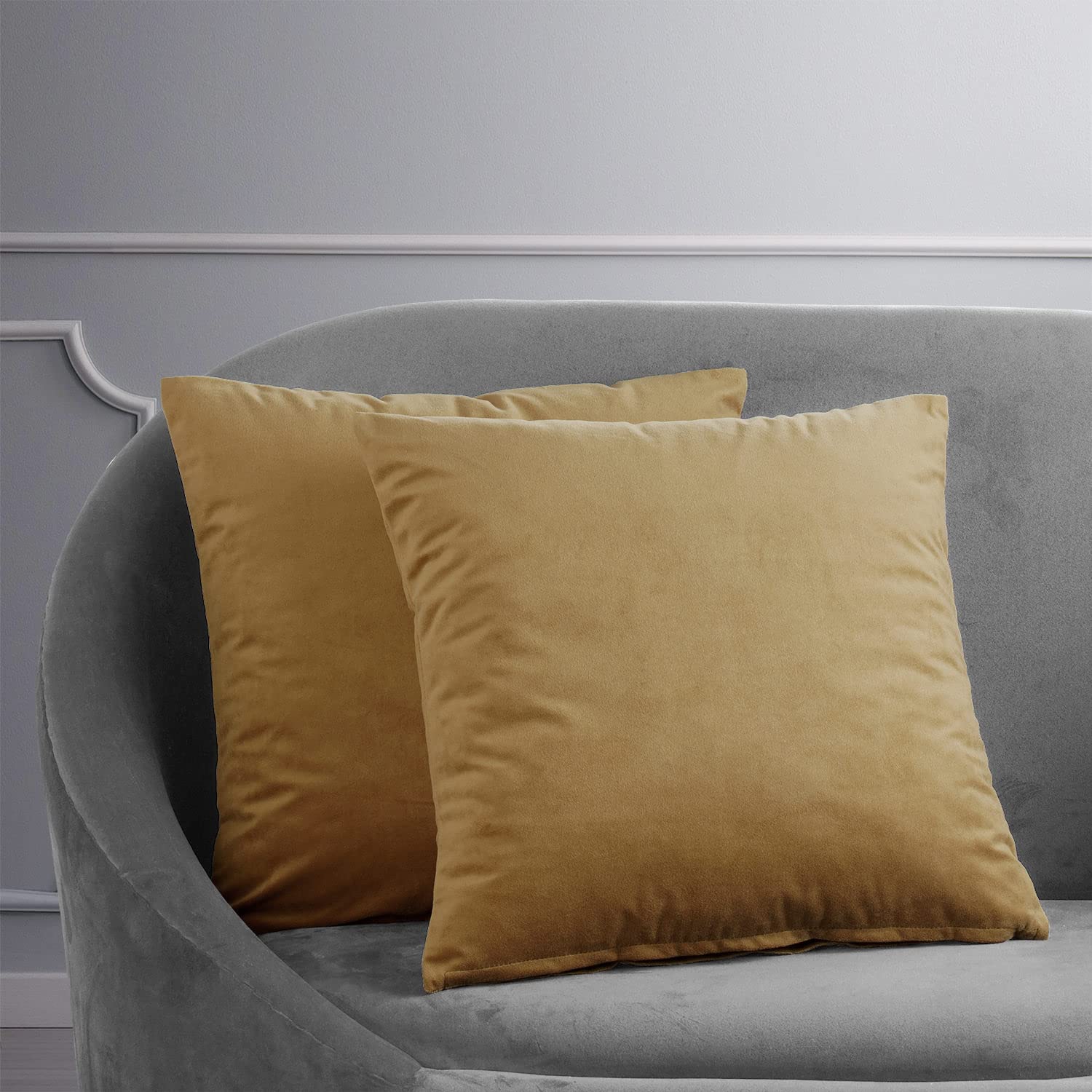 Premium Velvet Cushion Covers 18x18 Inches (Pair) - Amber Gold Luxury Pillow Covers for Sofa, Bed, Chair - Soft Signature Velvet Home Decor - HPD Half Price Drapes VPCH-140805-CC18PR