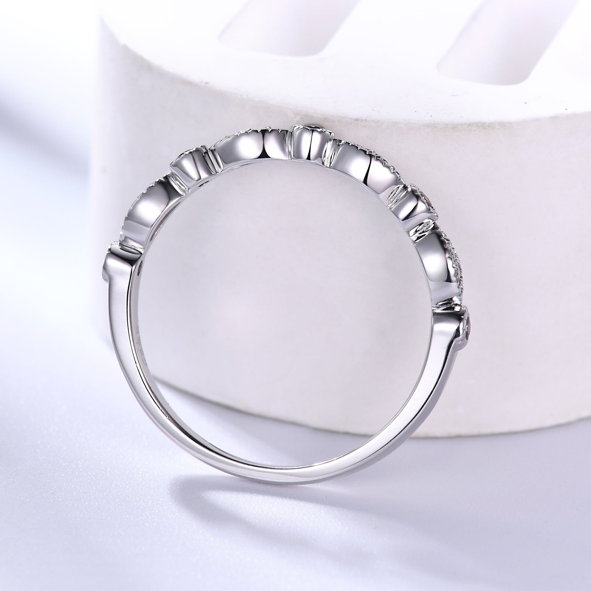 Exquisite Pink Sapphire & Diamond Wedding Ring - 14K Solid White Gold Half Eternity Band for Women | Perfect Anniversary, Engagement & Bridal Jewelry Gift for Her | Elegant for Weddings, Date Nights & Special Occasions