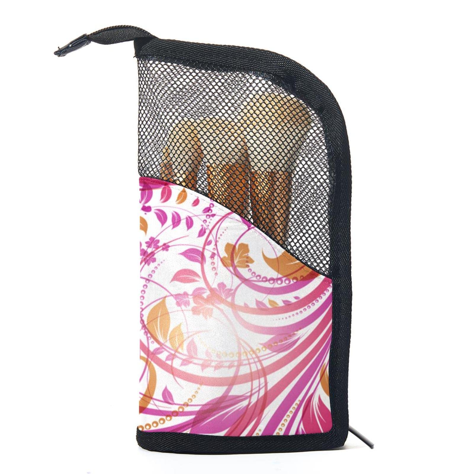 Floral Leaf Pink Makeup Brush Organizer Bag with 12 Brushes - Portable Cosmetic Brush Holder Case for Travel, Home Vanity & Professional Makeup Artists