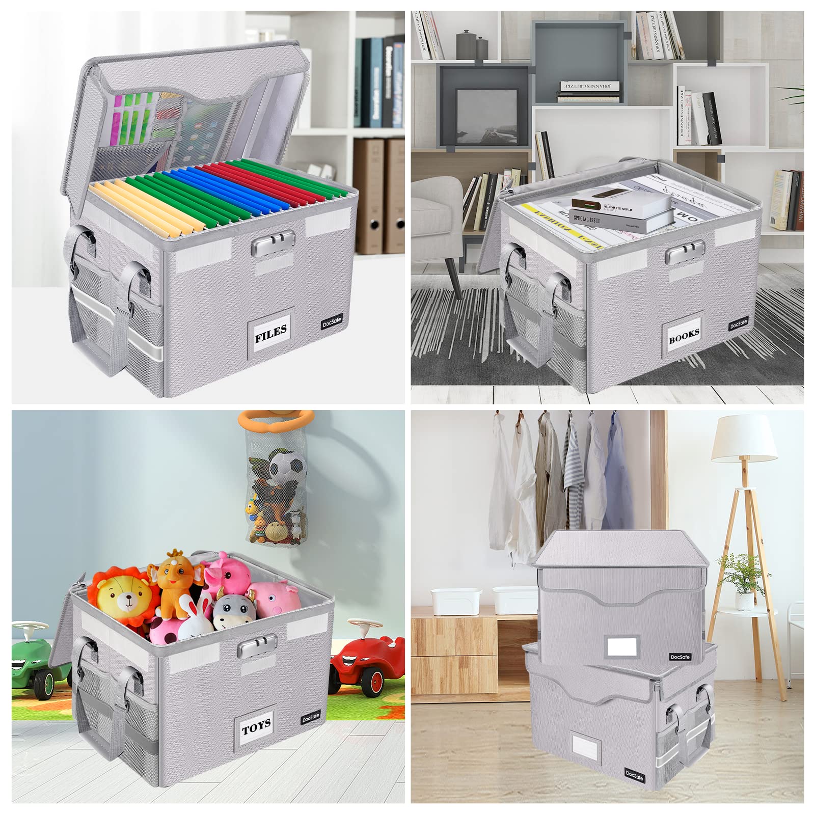 Fireproof Document Storage Box with Lock - Collapsible Portable File Organizer for Home & Office - Secure Hanging Letter/Legal Folder Storage - Ideal for Important Papers, Certificates & Office Documents - Silver