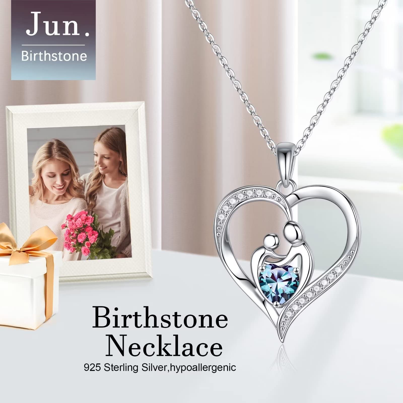 Birthstone Necklace for Mom - 925 Sterling Silver Personalized Jewelry for Women | Mother's Day, Valentine's Day, Christmas & Birthday Gifts from Daughter or Son | Perfect for Special Occasions & Everyday Wear