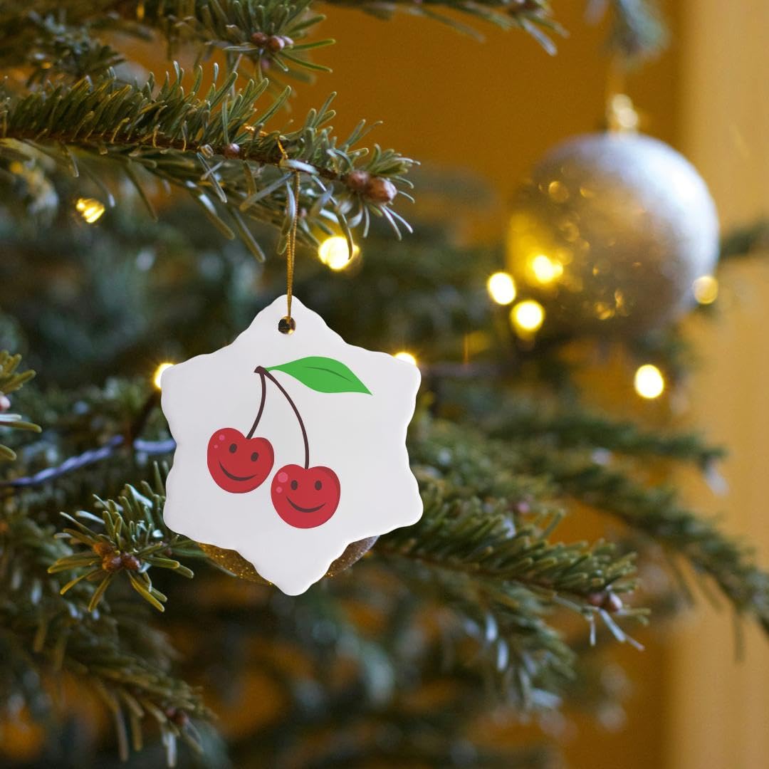 3D Rose Happy Face Cherries Fruit Cartoon Snowflake Ornament - Fun Holiday Decor for Christmas Tree, Home & Office Party Decoration