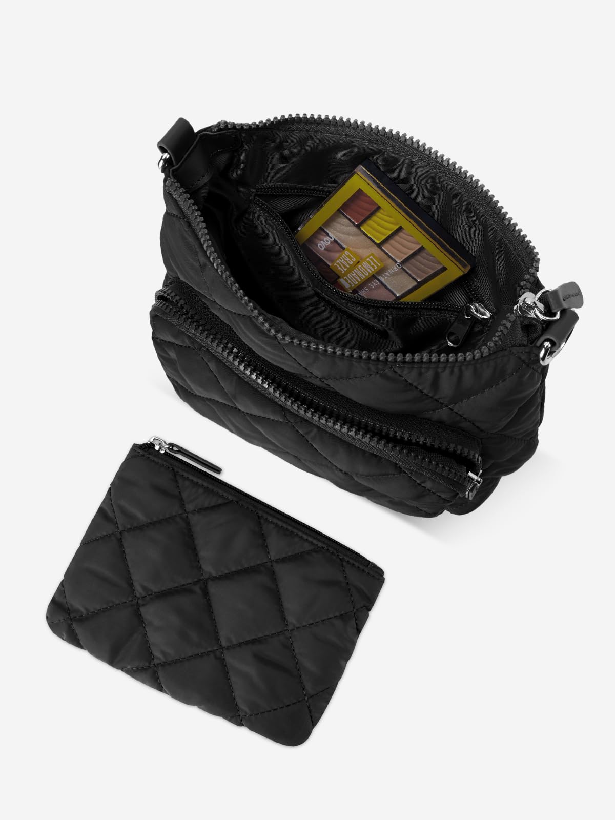 WESTBRONCO Quilted Crossbody Bag for Women with Multi Zipper Pockets - Nylon Purse & Wallet Set - Perfect for Travel, Shopping and Everyday Use