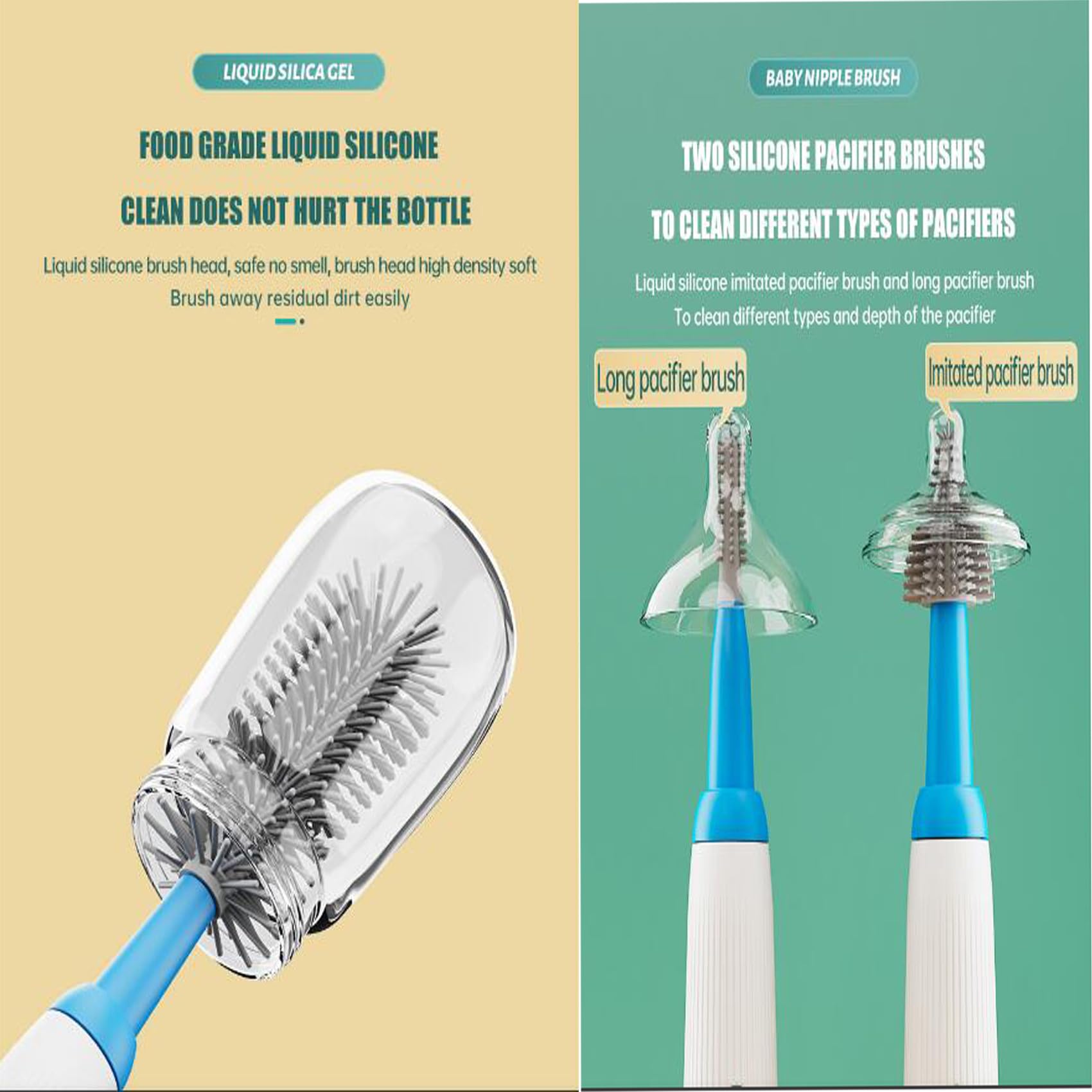 Electric Cleaning Bottle Brush Set with Baby Bottle & Straw Brush - IP65 Waterproof Kitchen & Baby Bottle Cleaner (Green) - Perfect for Baby Feeding, Travel Bottles & Reusable Straws