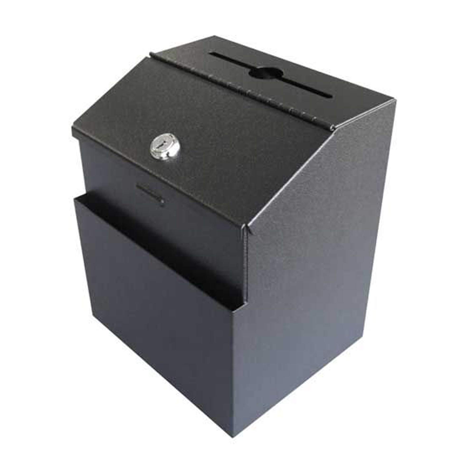 FixtureDisplays® Metal Donation Suggestion Box with Key - Secure Drop Box for Express Checkout, Customer Feedback & Sales Leads (Black) - Perfect for Retail Stores, Restaurants & Office Use