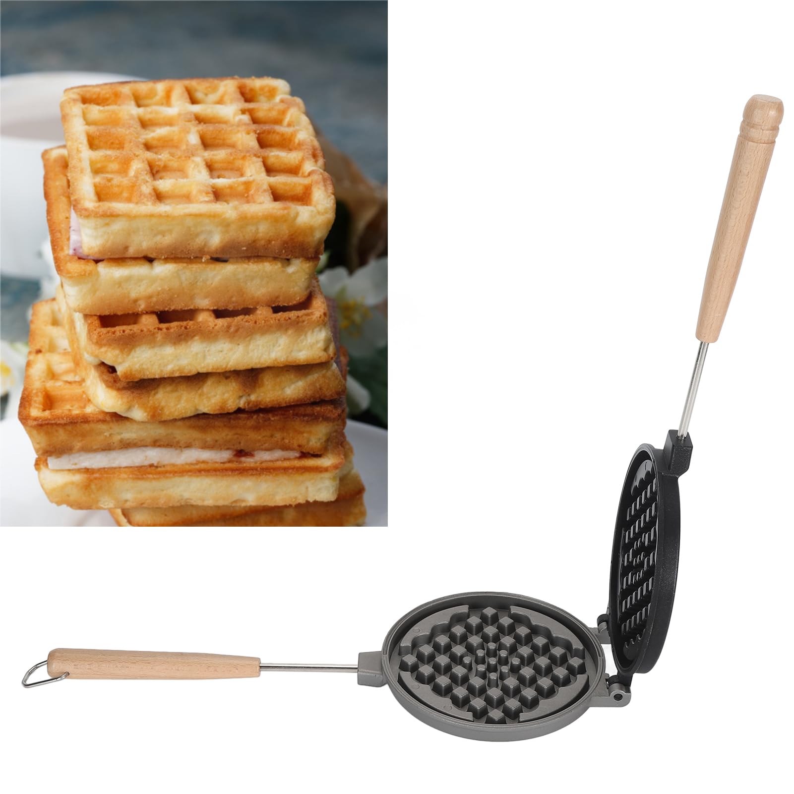 **Nonstick Waffle Maker Pan - Even Heat Distribution, Aluminum Alloy Stovetop Waffle Iron with Removable Handle - Perfect for Waffles, Sandwiches & Breakfast Toasting at Home**