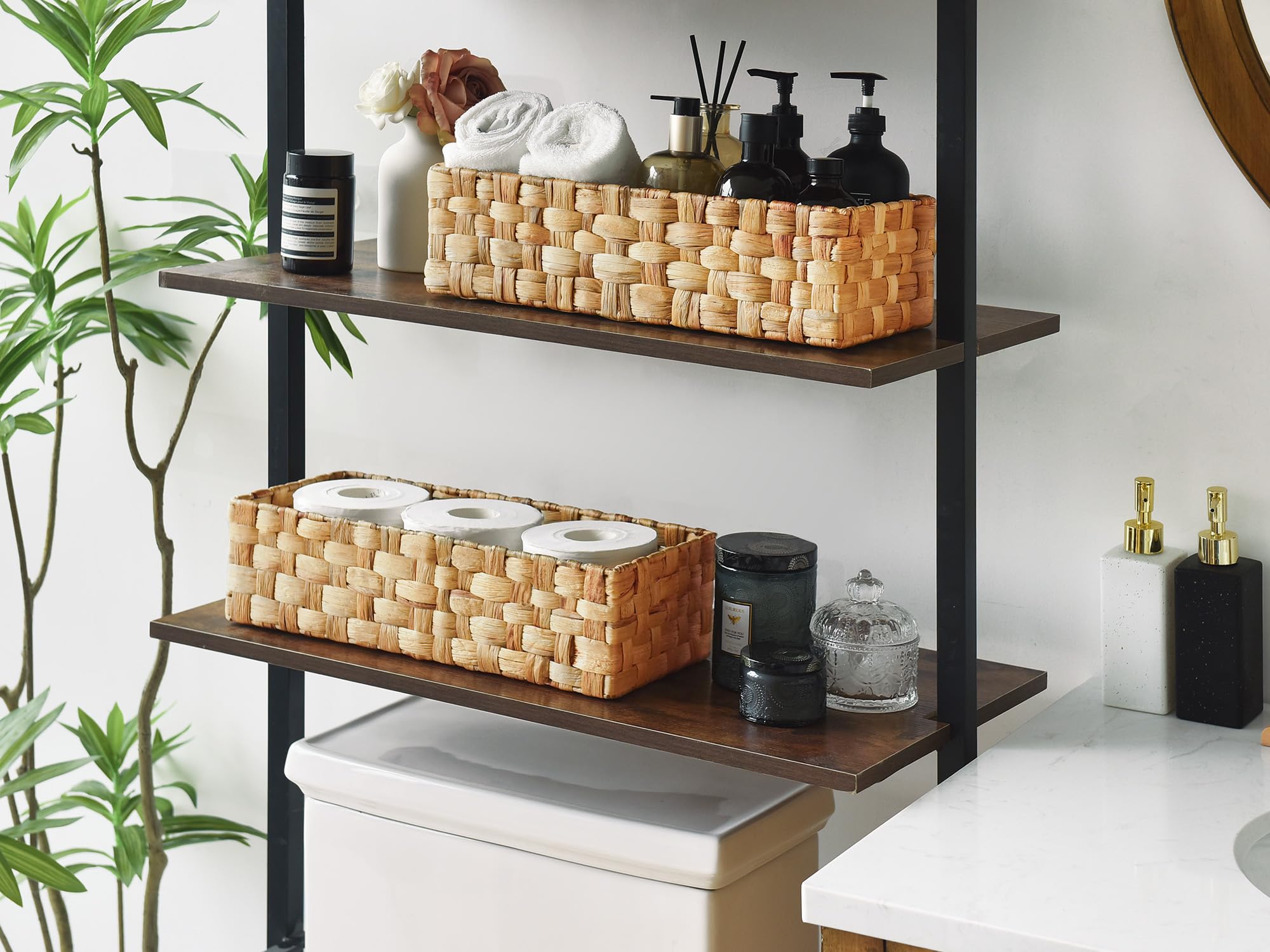 StorageWorks Toilet Basket Tank Topper - 2 Pack Water Hyacinth Wicker Bathroom Storage Baskets for Toilet Paper Rolls & Essentials | Space-Saving Bathroom Organizer for Small Spaces & Apartment Living