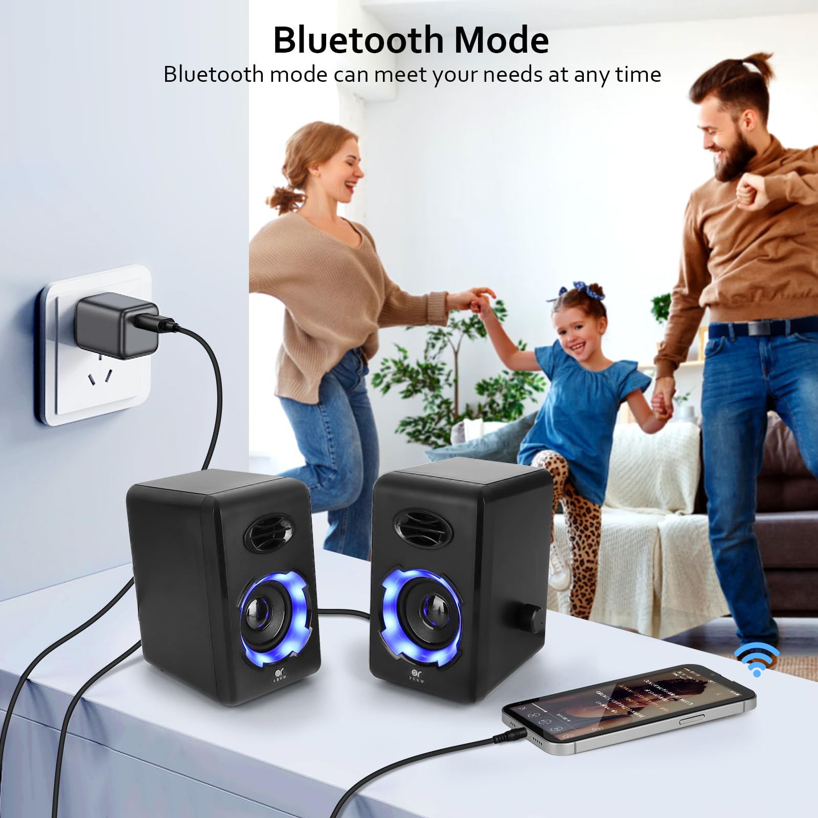 OROW RGB Gaming Computer Speakers with 6 Color Light Modes - USB Powered PC Speakers, Bluetooth 5.0 & 3.5mm AUX Connectivity for Desktop, Laptop, Monitor - Perfect for Gaming Setup, Home Office, and Entertainment (Black)