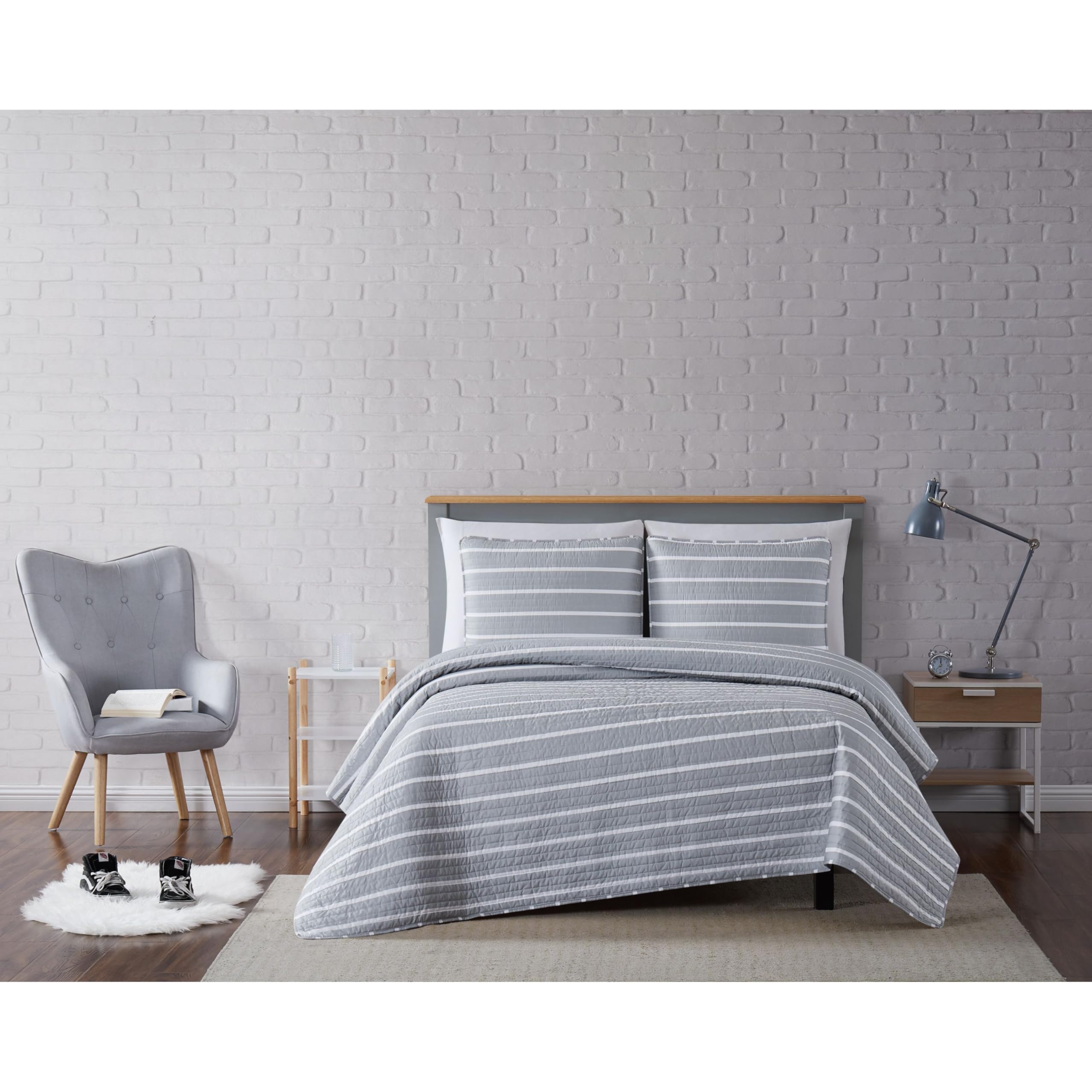 TRULY SOFT Maddow Stripe Grey Twin XL 2-Piece Quilt Set - Ultra Soft Bedding for Cozy Nights & Guest Room Comfort