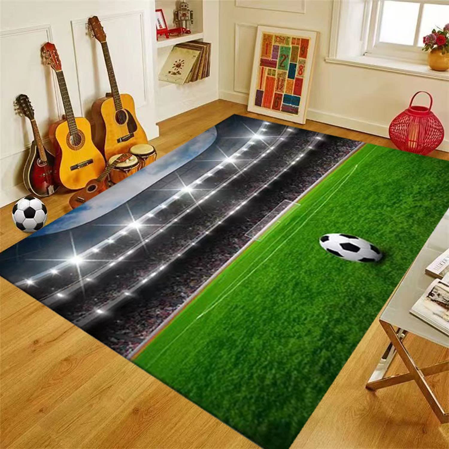 **5x8 Kids Soccer Field Rug - Non-Slip Football Playmat for Boys & Girls Bedroom, Sports Room & Living Room - Durable Green Carpet for Play Area & Game Room Decor**