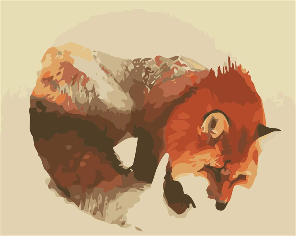 DIY Oil Painting Kit for Adults - Paint by Numbers with Brush, Woods Fox Canvas Art 40x50 Inch (16x20