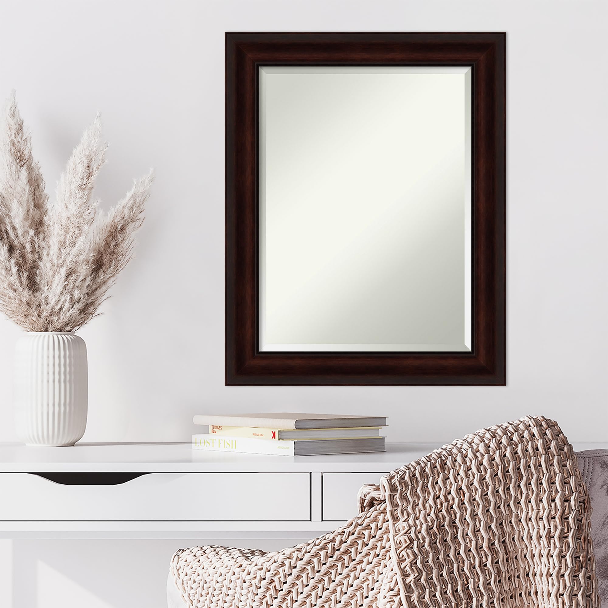 Amanti Art 29x23 Inch Brown Rectangle Wall Mirror - Coffee Bean Finish, Beveled Edge, Medium Casual Frame for Bathroom & Living Room Decor - Horizontal & Vertical Hanging - Perfect for Vanity, Entryway, and Bedroom Wall Decor