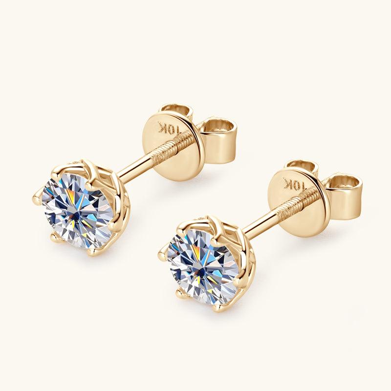 14K Gold Six Prong Moissanite Stud Earrings for Women - Durable & Hypoallergenic Diamond Alternative Jewelry for Everyday Wear, Special Occasions & Gifts