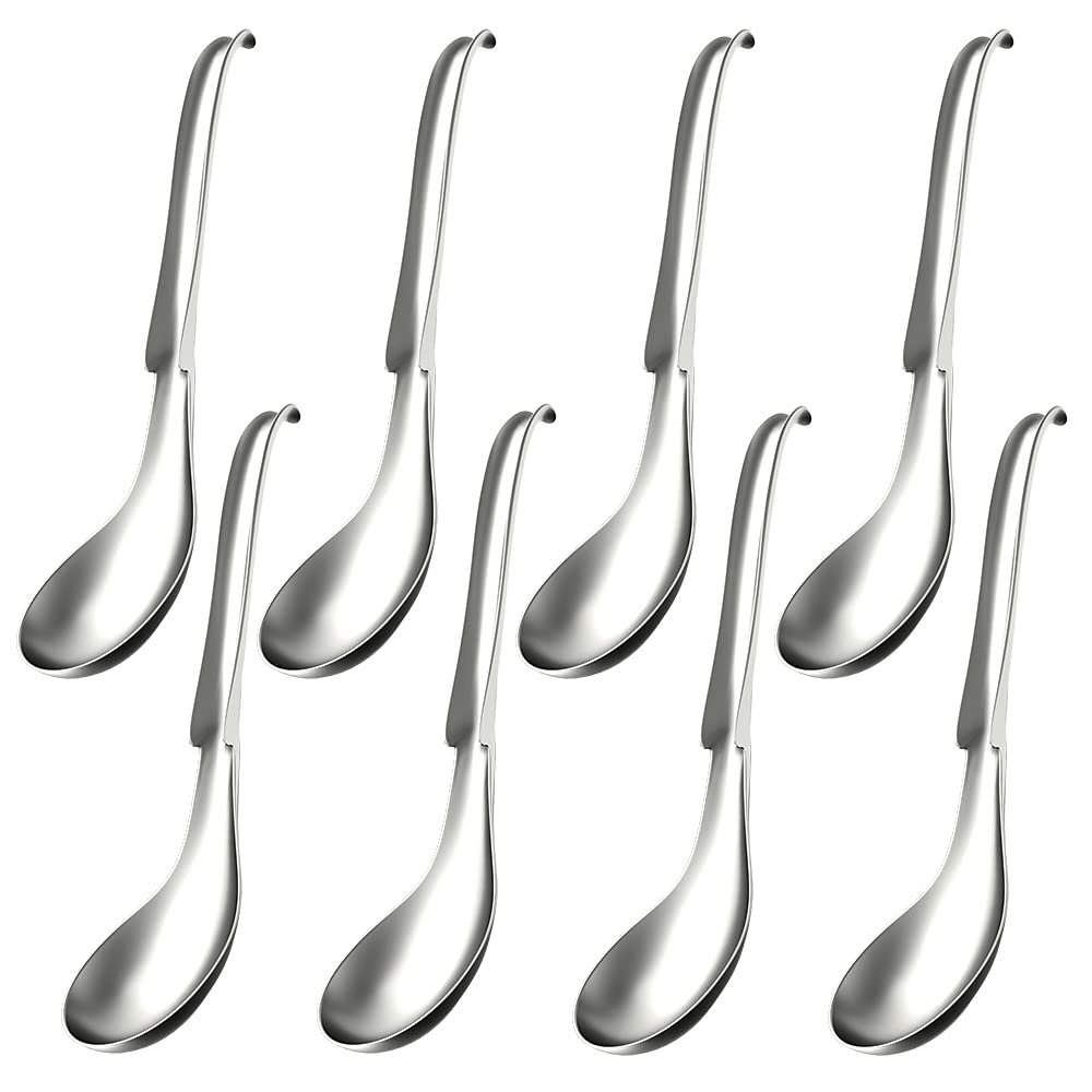 8-Piece Stainless Steel Soup Spoons Set - Round Dinner Spoons for Soup, Rice, Tea, Milk, Coffee & Dessert - Perfect for Dining, Restaurants, and Home Kitchen Use