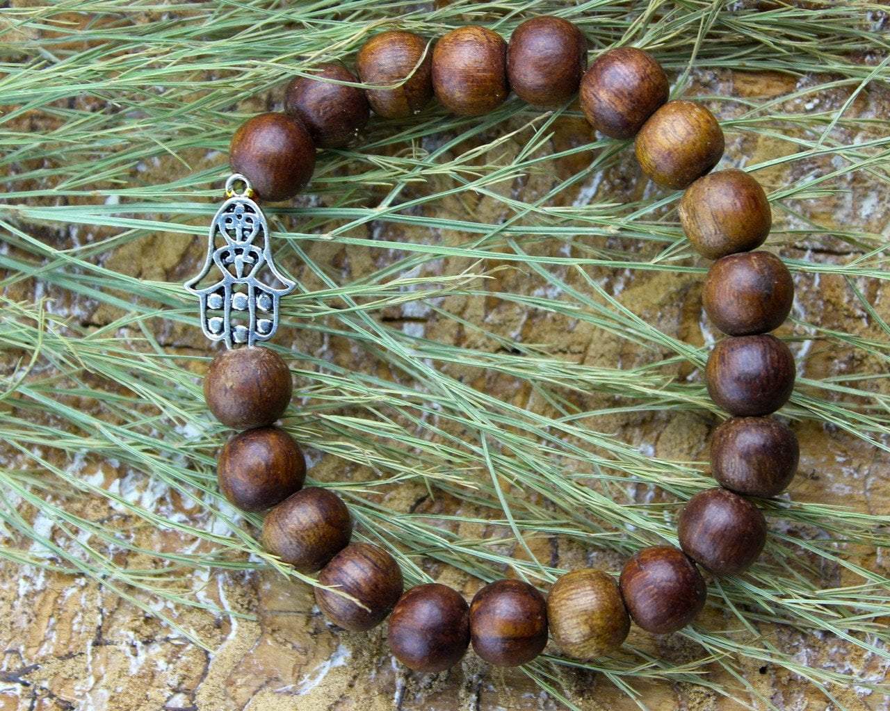 Hamsa Wrist Mala Beads - Handmade Yoga Meditation Bracelet with Evil Eye Protection Charm | Spiritual Jewelry for Women, Mindfulness Practice, Gift for Her