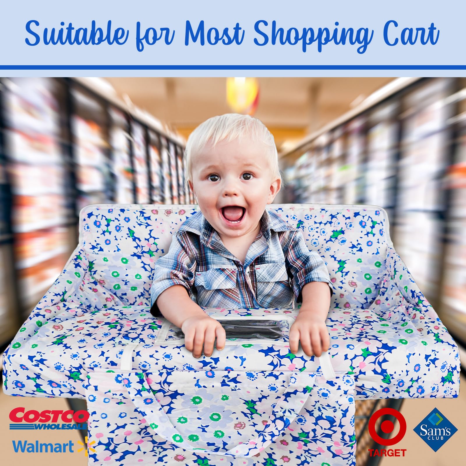 Floral Shopping Cart Cover & High Chair Cover - Portable 2-in-1 Baby Safety Harness with Clear Phone Pouch | Perfect for Grocery Stores, Restaurants & Travel