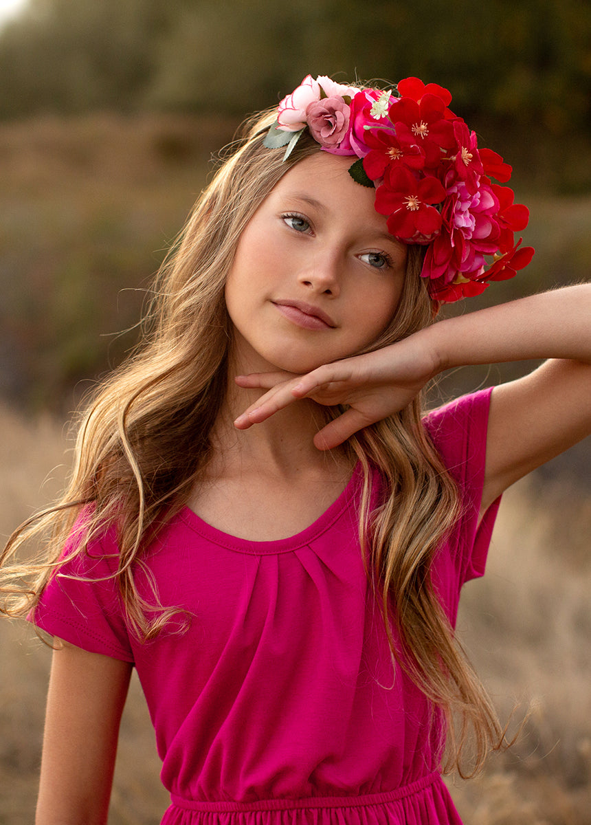 Flora Crown in Crimson Blush - Elegant Floral Headpiece for Weddings, Parties & Photo Shoots | Perfect for Boho Brides, Festival Goers & Fashion Accessories