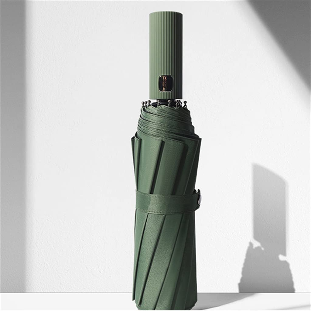 12 Rib Fully Automatic Business Umbrella - Compact Trifold Design for Men & Women - Windproof & UV Protection (Green) - Perfect for Office Commute, Travel & Outdoor Events