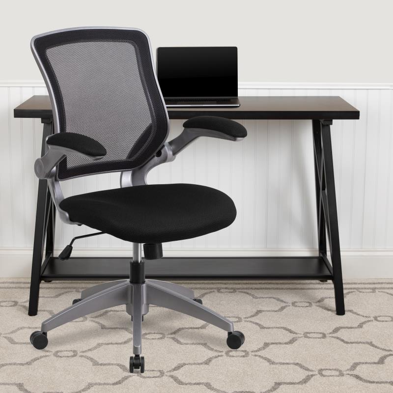 Ergonomic Mesh Office Chair with Flip-Up Arms - Mid Back Swivel Task Chair with Gray Frame for Home & Office Workspace Comfort