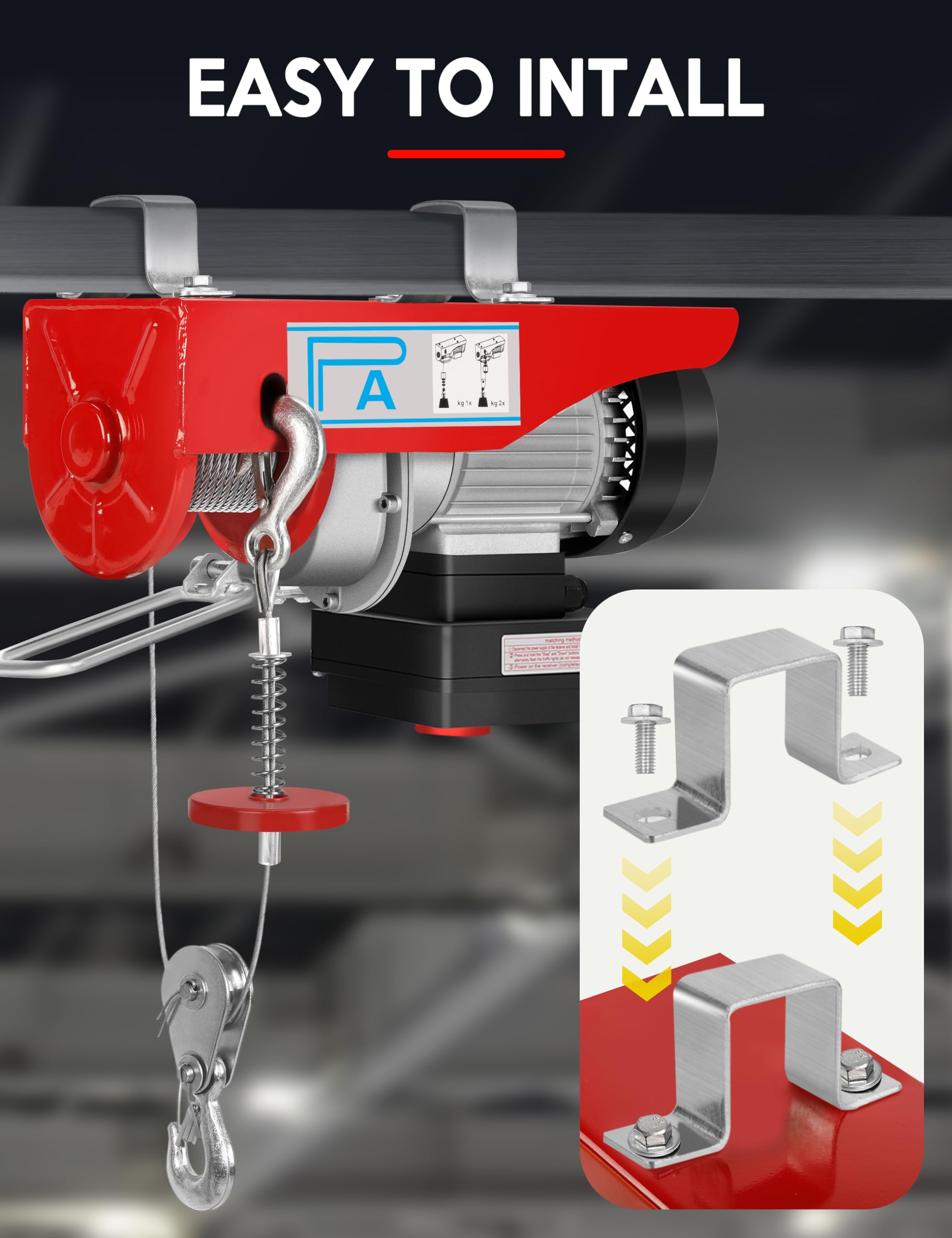 1320LBS Electric Hoist Winch with Wireless Remote Control - 1150W 110V Lifting System, 38ft Height Capacity for Garage, Ceiling Crane & Factory Use - Emergency Stop & Single/Double Slings - Heavy Duty Overhead Lifting Solution for Construction, Warehouse & Industrial Applications