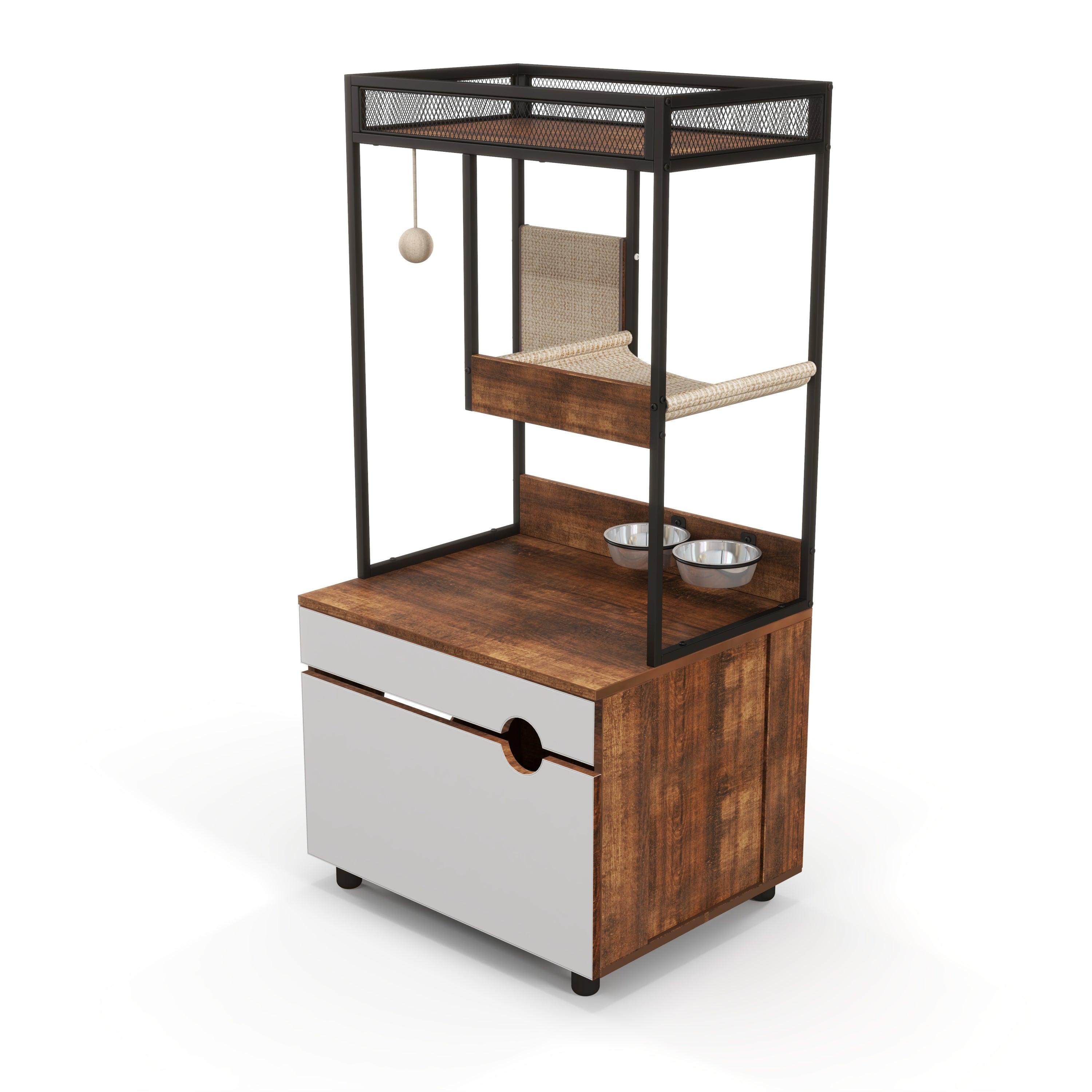 Cat Litter Box Enclosure with Cat Tree Tower - Modern Cat Furniture Cabinet for Home Decor | Perfect for Small Spaces & Multi-Cat Households