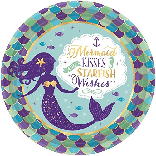 Mermaid Party Supplies for 16 Guests - 16 Plates, 16 Napkins, Purple Balloons & Mermaid Balloon Decorations | Perfect for Birthday Parties, Baby Showers & Themed Events