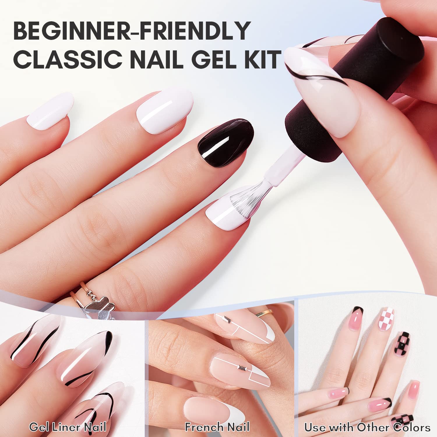 Makartt Black & White Soak Off Gel Nail Polish Kit with Nail Stand - Professional Nail Practice Set for DIY Manicures, Salon Training, and Home Nail Art